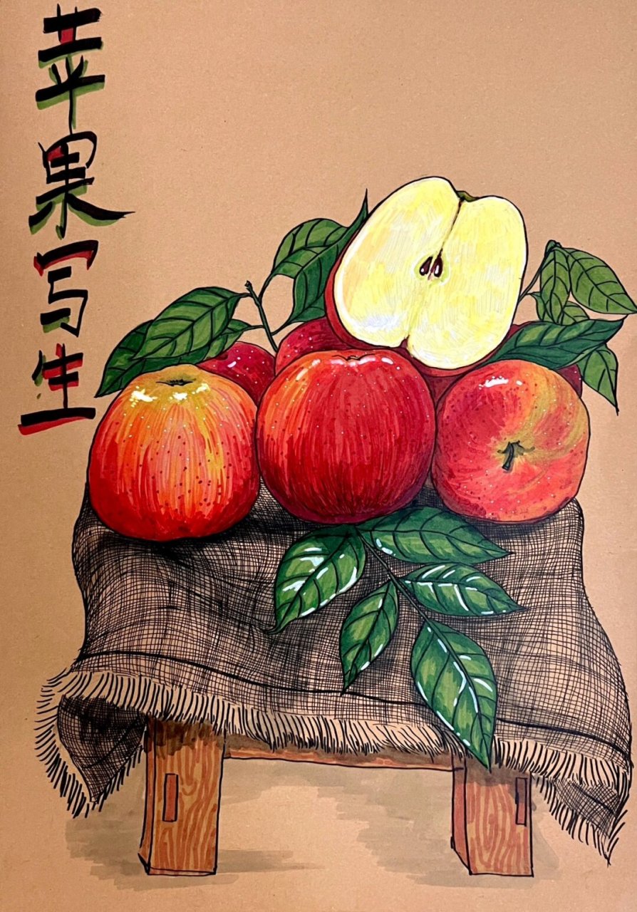 《苹果写生》圣诞要来了画个苹果吧～  不知我画的素材画你们心动不