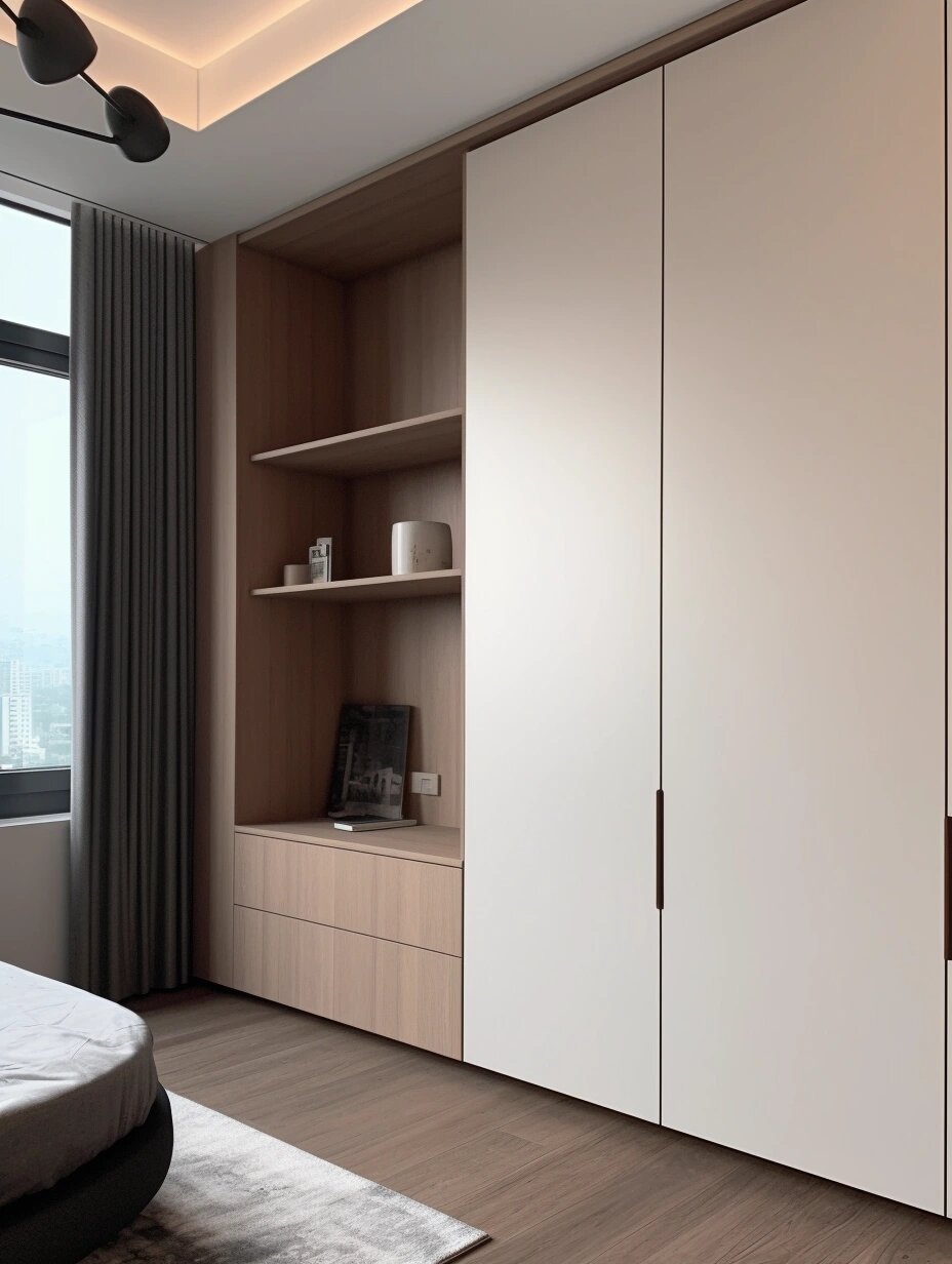 木色白相遇丨现代简约卧室,梦幻衣柜设计  原木与白色的完美融合,卧室
