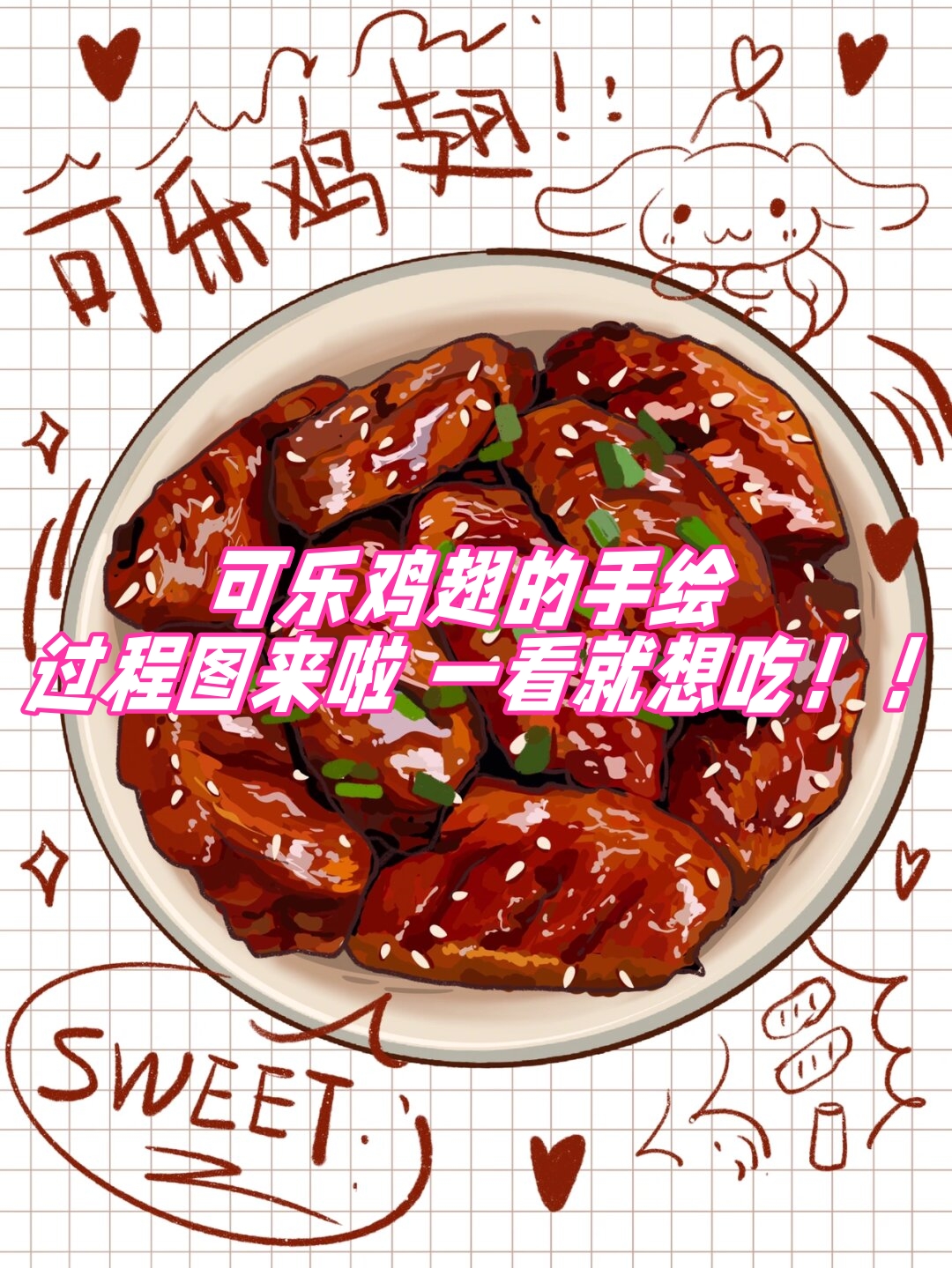 可乐鸡翅的手绘过程图来啦!