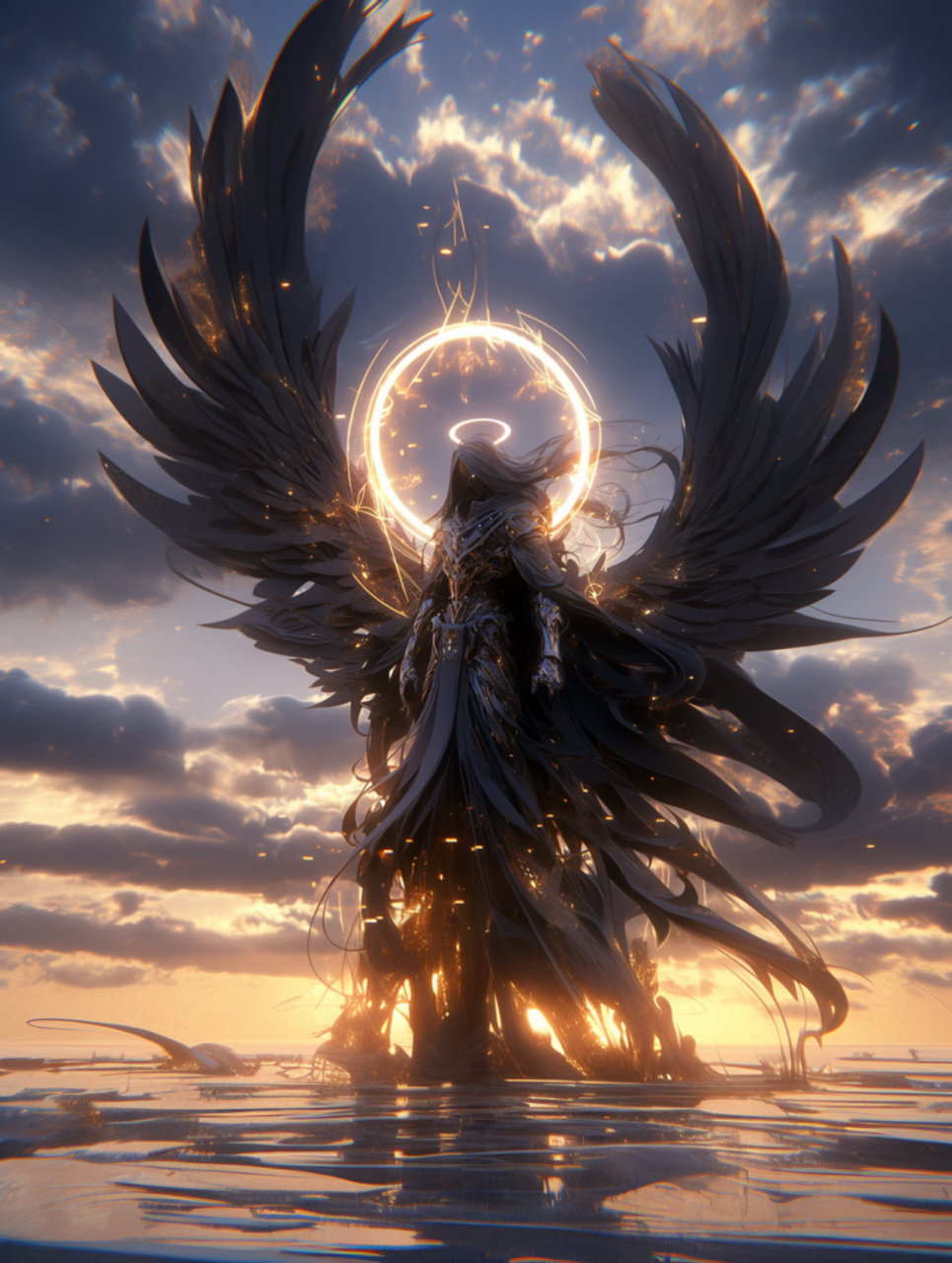 在这幅引人深思的画作中,堕天使以黑暗之姿降临,誓言将以黑暗惩治