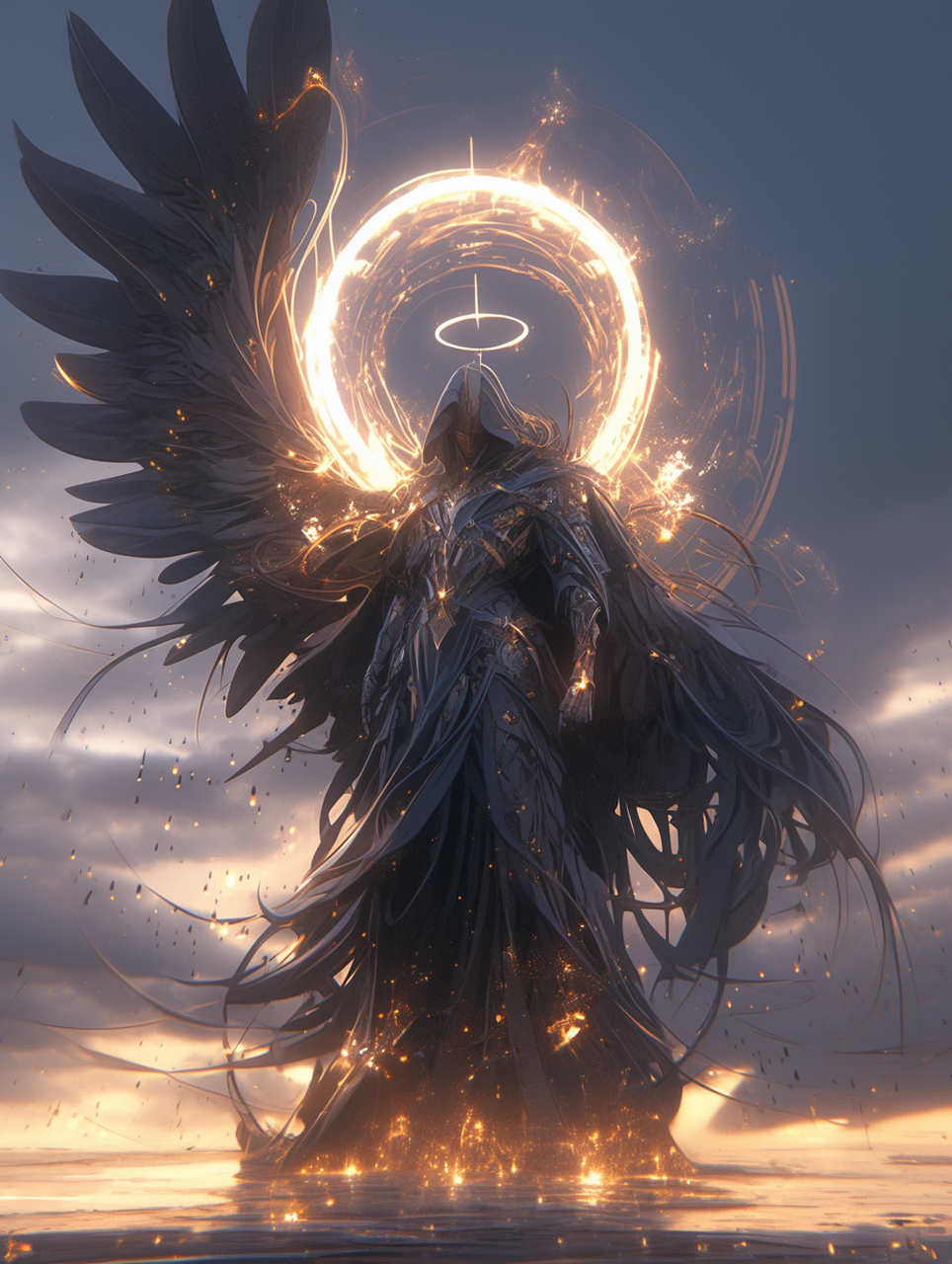 在这幅引人深思的画作中,堕天使以黑暗之姿降临,誓言将以黑暗惩治