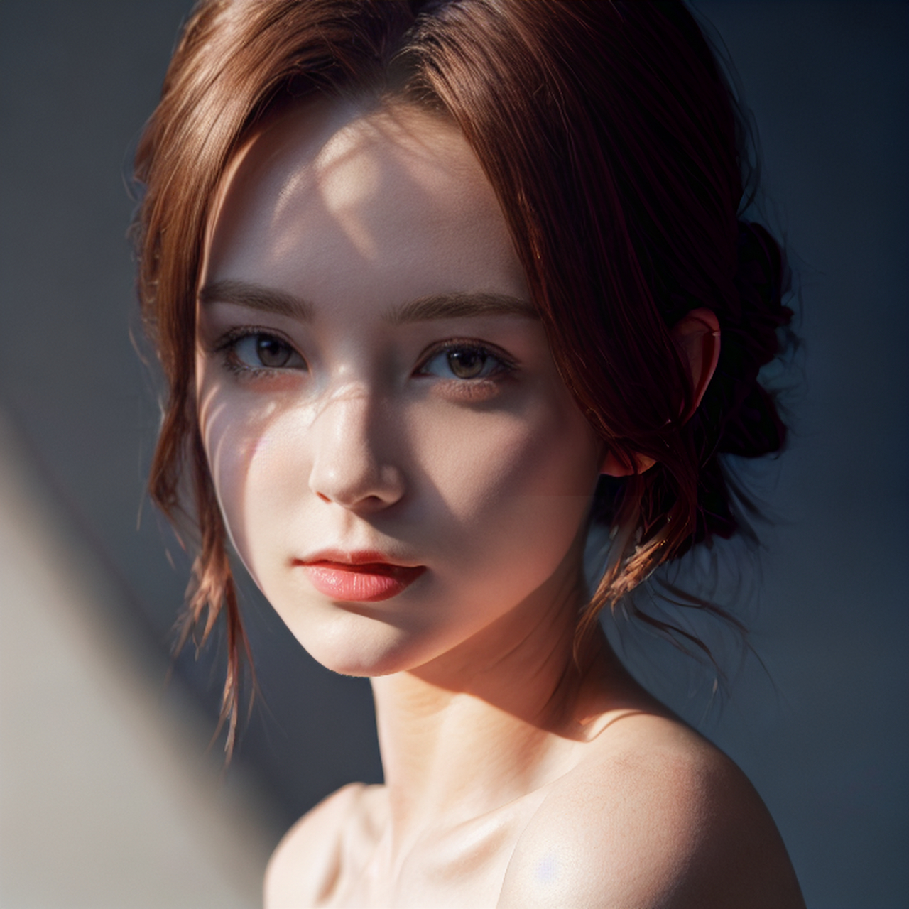 光影中独自静坐的忧郁女子,美丽与哀愁并存,眼神深邃如星辰.