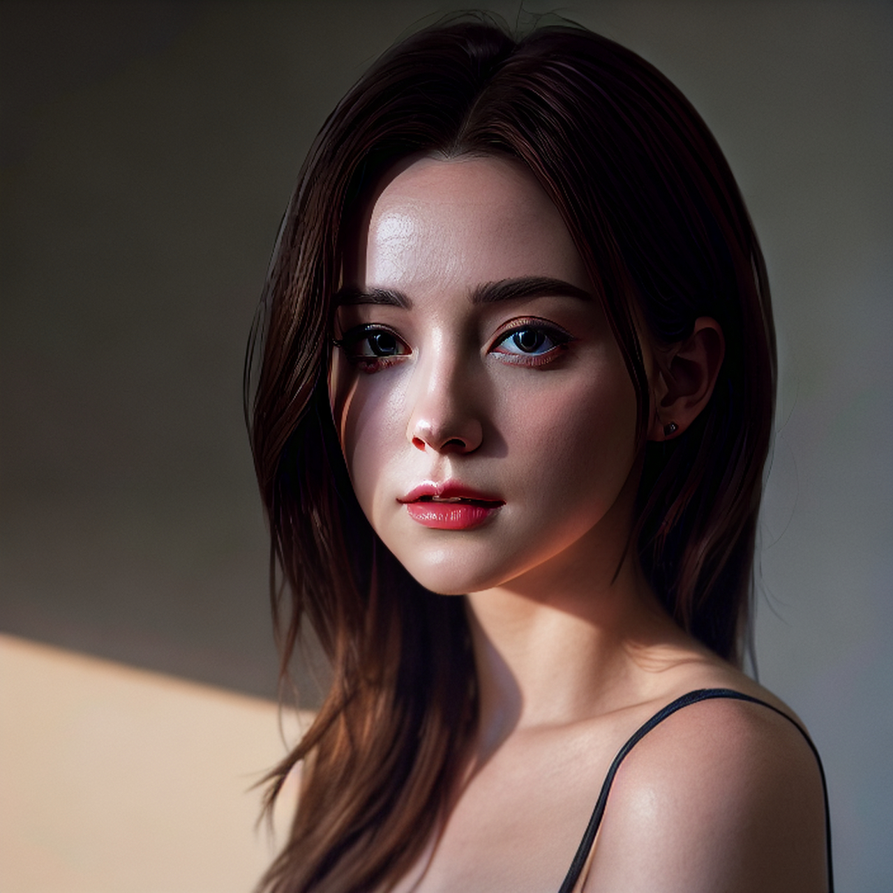 光影中独自静坐的忧郁女子,美丽与哀愁并存,眼神深邃如星辰.