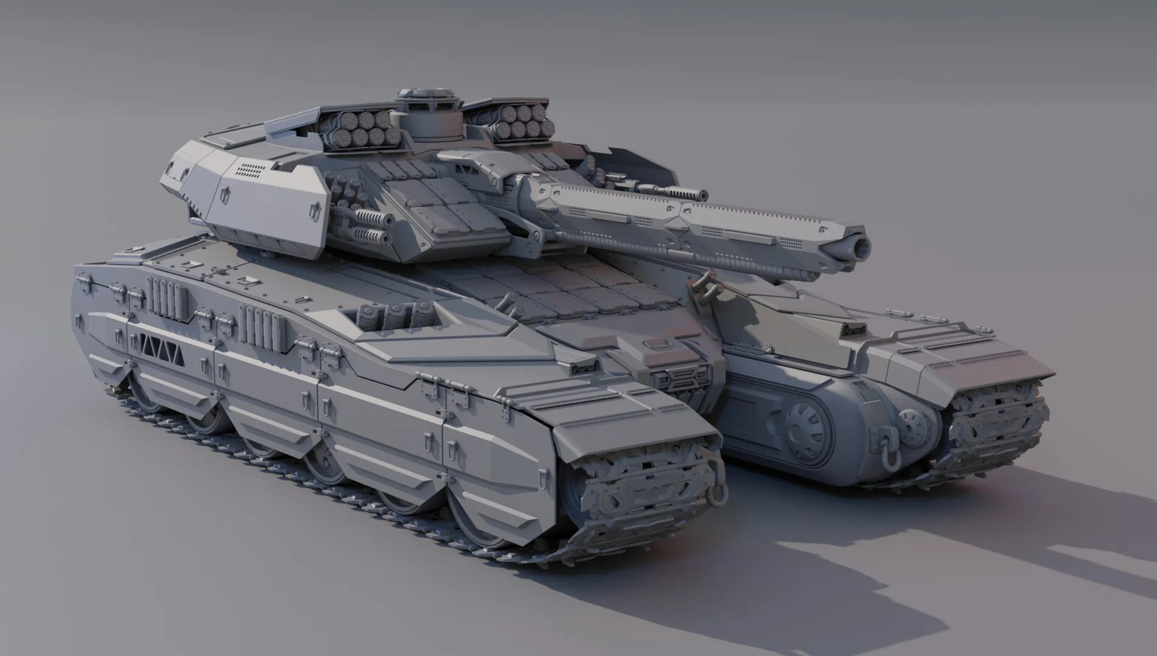 建模欣赏:一组未来风格坦克建模作品,结合现实元素创造出新型的战车