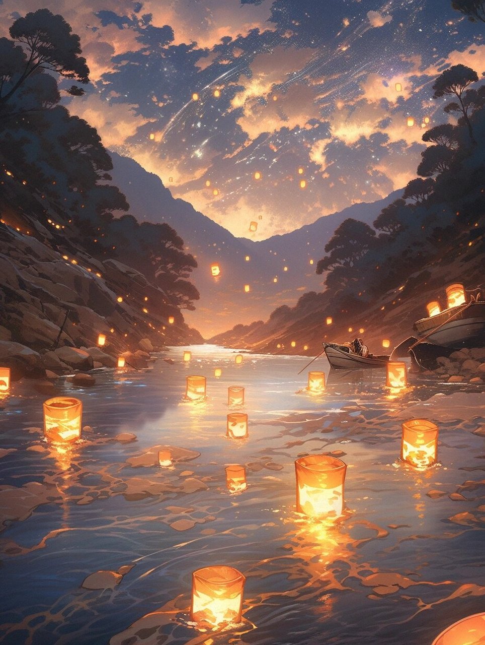 河灯万点飞星斗,应改中元作上元  笔下生辉走画卷,唯美意境任你选.