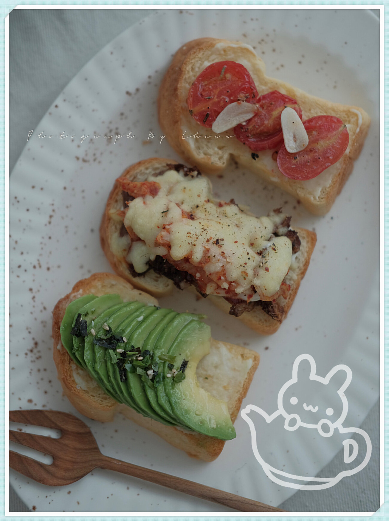 三种口味的mini开放咸吐司