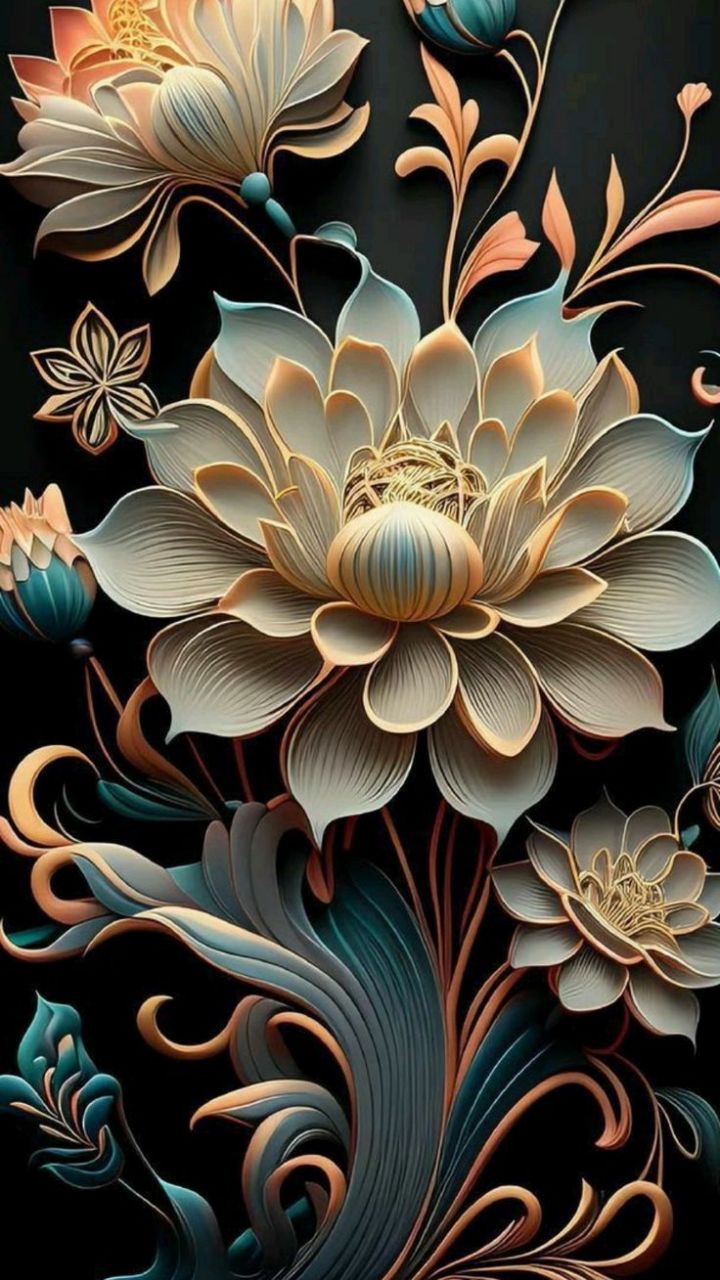 复古华丽的黑金花朵手机壁纸