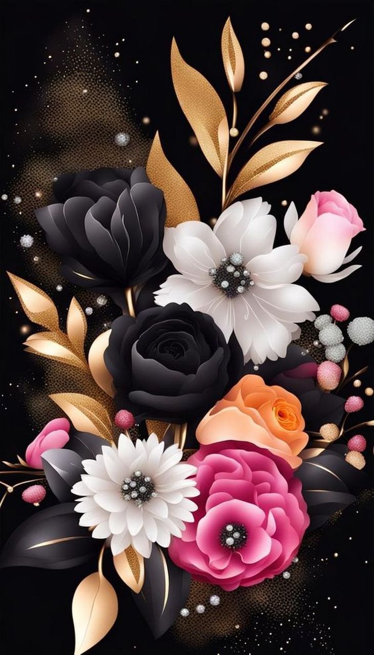 复古华丽的黑金花朵手机壁纸