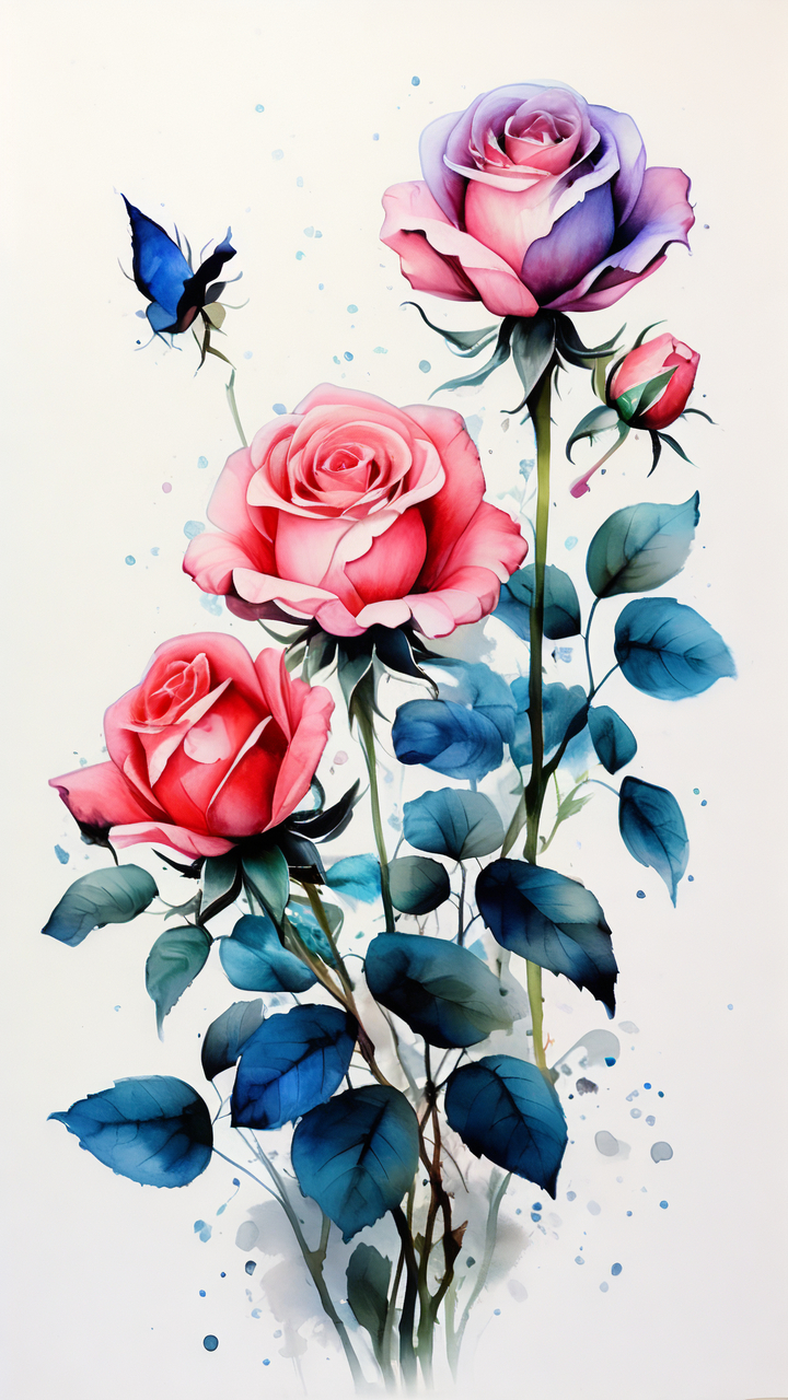 画中是一朵蓝色的玫瑰花,纯白色的底色,简直让人心醉神迷.