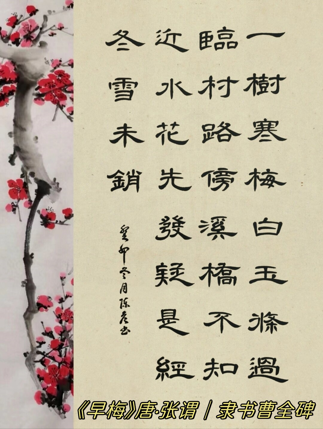 《早梅》唐·张谓|隶书曹全碑.@文化老师雯飘的动态