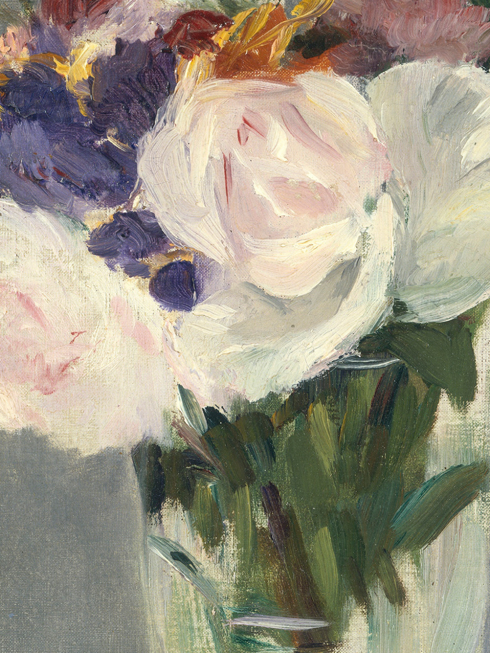 马奈油画《水晶花瓶中的花》  《水晶花瓶里的花》是19世纪印象派先驱