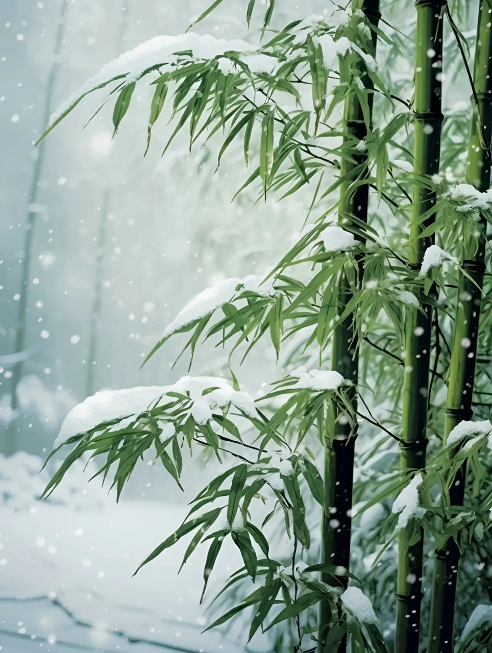 插画分享,雪后的竹子,雪压竹枝低,虽低不着泥 #2023发文冲刺赛