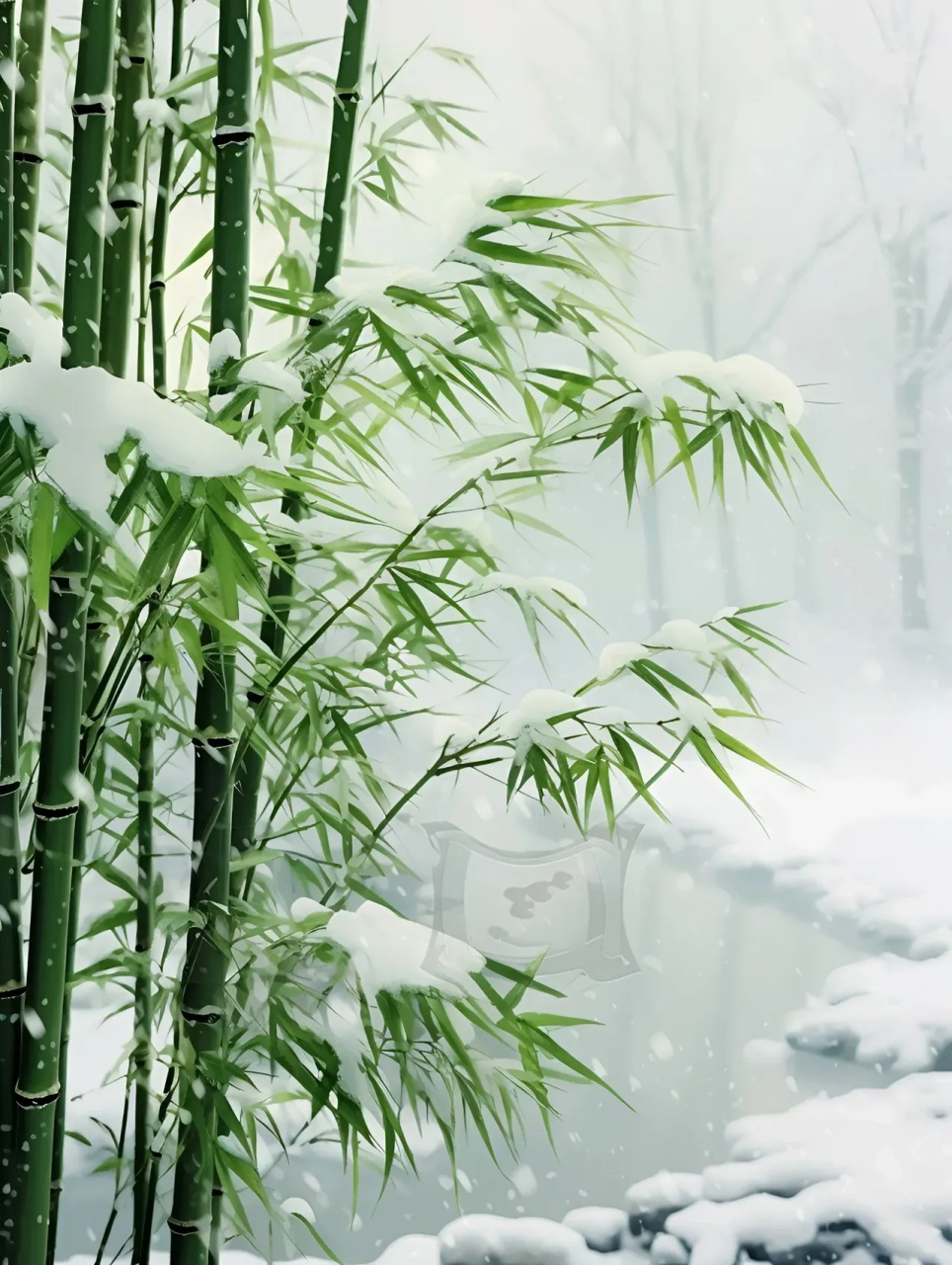 雪压竹子图片