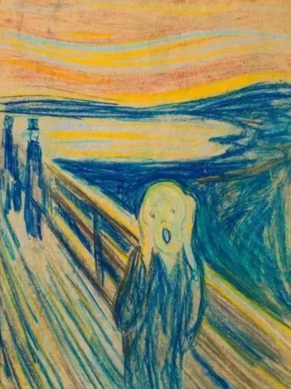 美术教材中的经典名画  96名称:《呐喊》 96画家:爱德华·蒙克