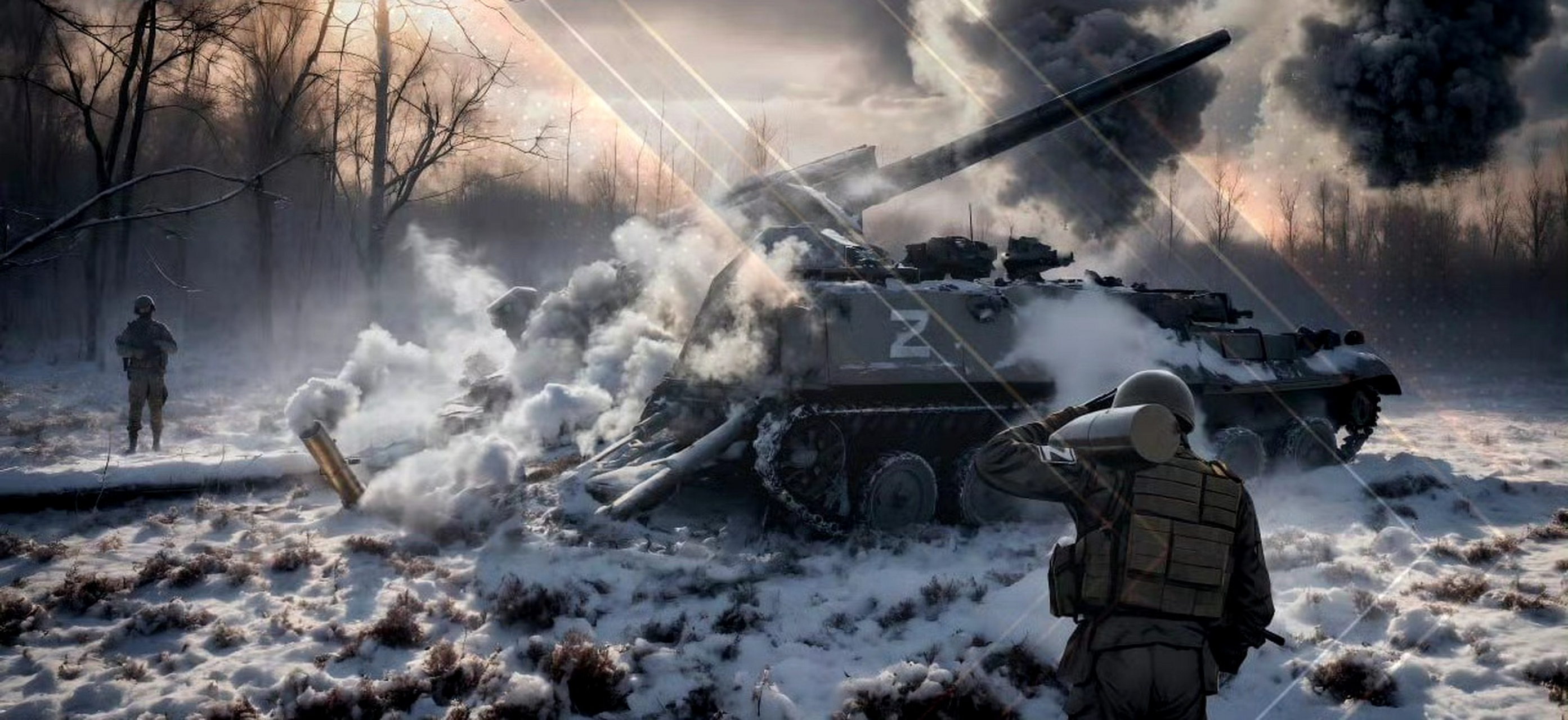 画师rybar创作的一组战争题材插画,描绘了俄乌冲突中的装备和场景