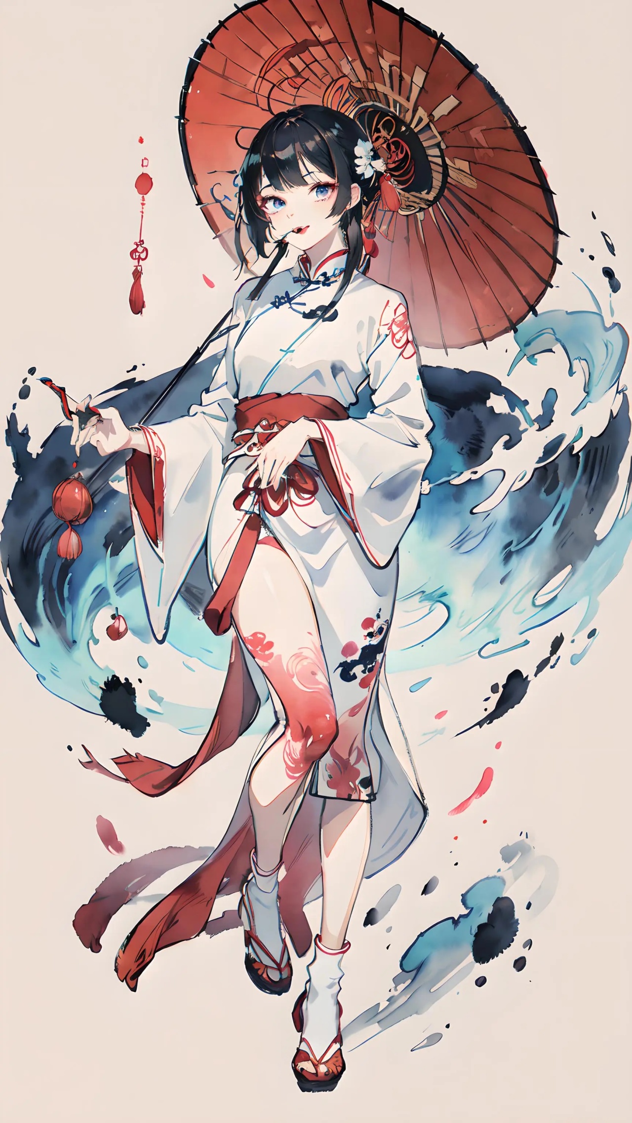 ai绘画|碧衣踏雪,手执油纸伞的古风少女