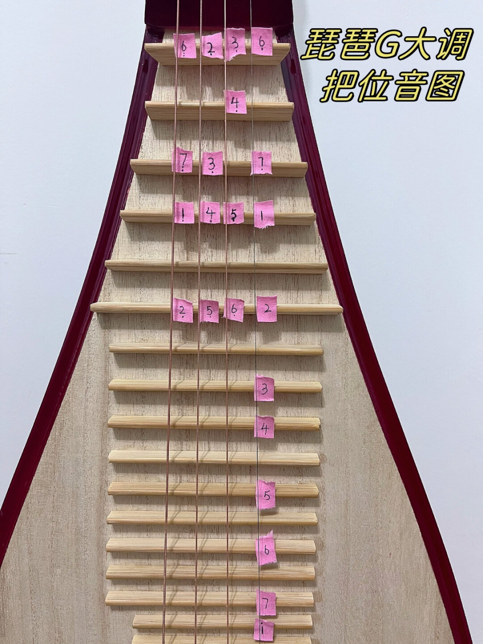 琵琶g大调  把位音图   琵琶的g调空弦包括子弦2,中弦6,老弦5和缠弦2