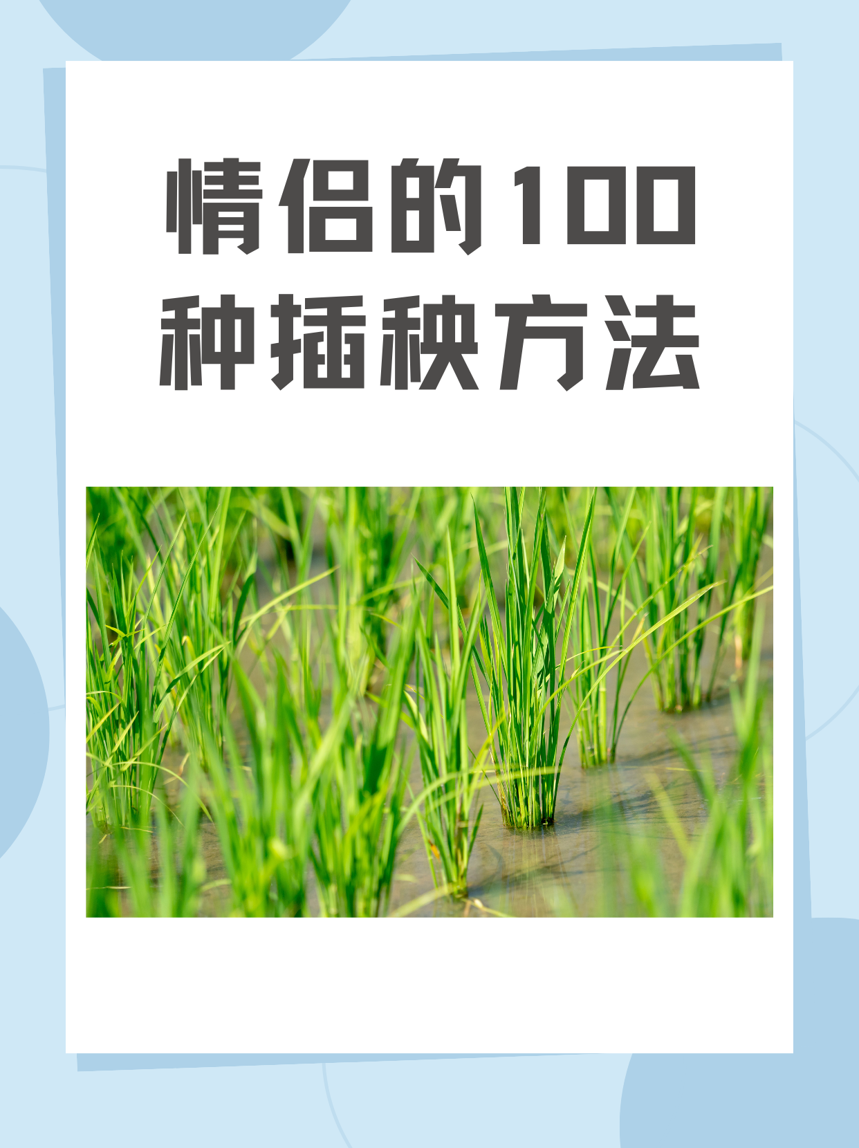 情侣的100种插秧方法 我知道的插秧方法有: 1,手动插秧