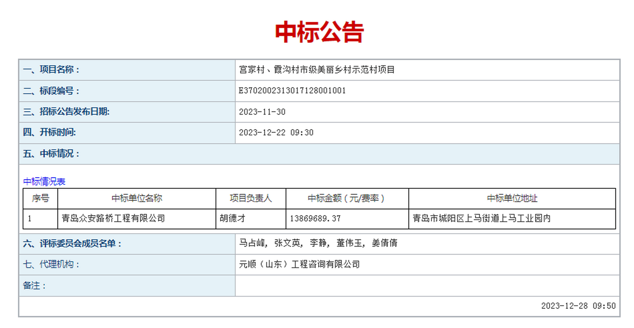 28日,通过青岛市公共资源交易电子服务系统了解青岛众安路桥工程有限