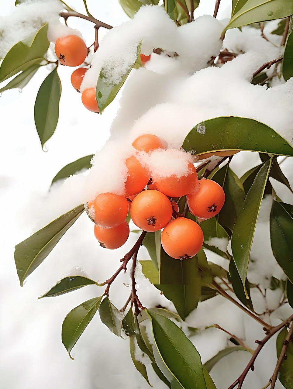 原创高清绘画素材～立冬时节的雪中红果  立冬时节,当寒风开始在街角