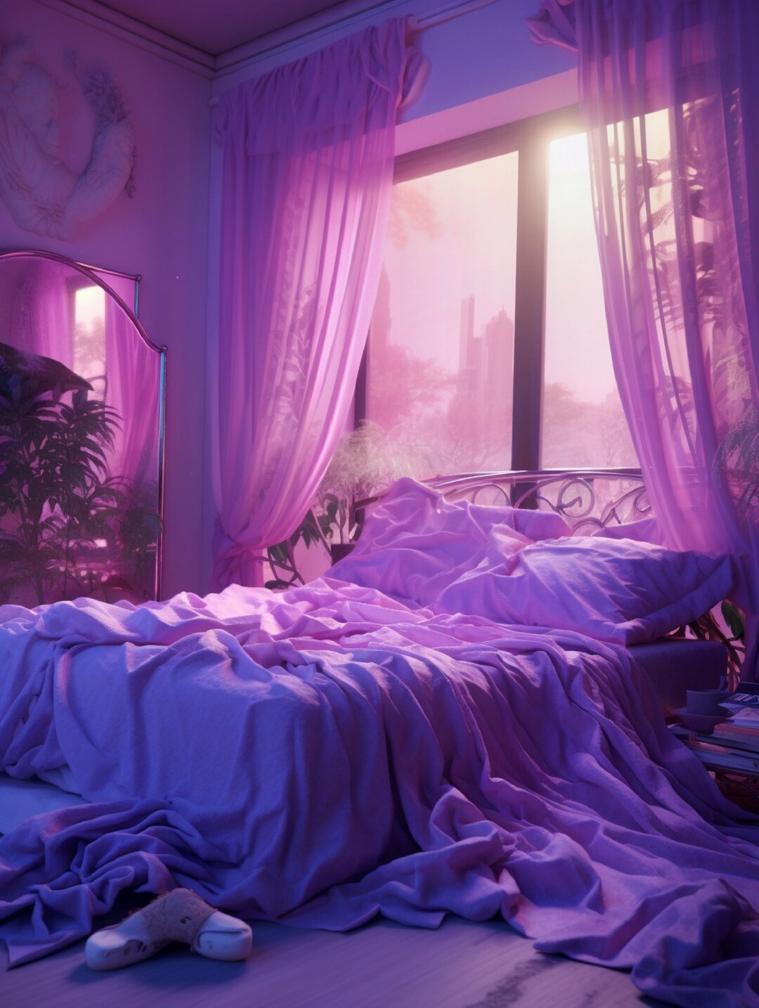 在这深邃如海的紫色卧室中,我感受到了无尽的浪漫与梦幻