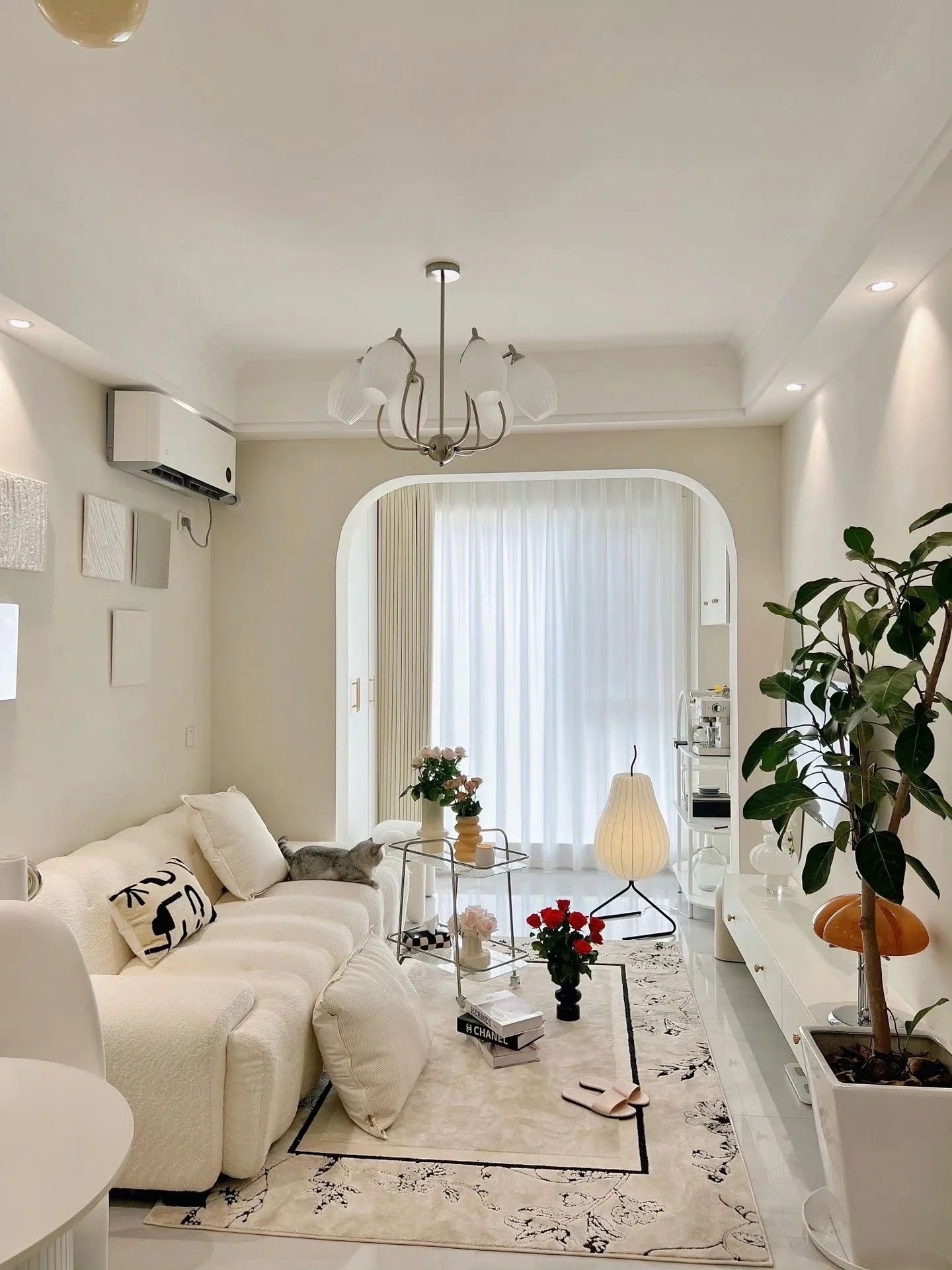 乳胶漆,营造奶油质感,随阳光的一室一厅小户型装修设计效果图客厅墙面