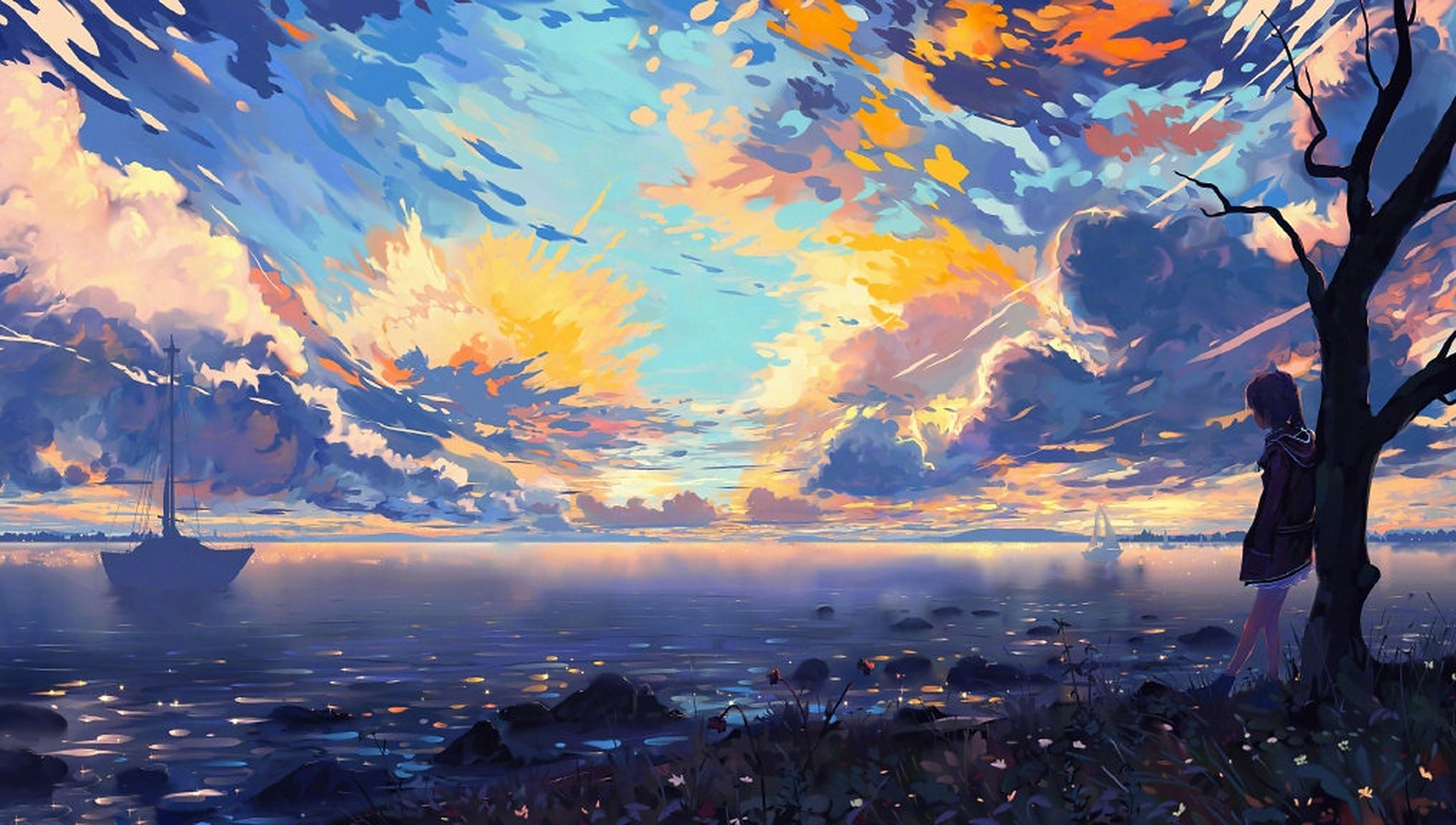 hangmoon绘画作品欣赏,描绘了梦幻般的风景,色彩绚丽画风简约抽象