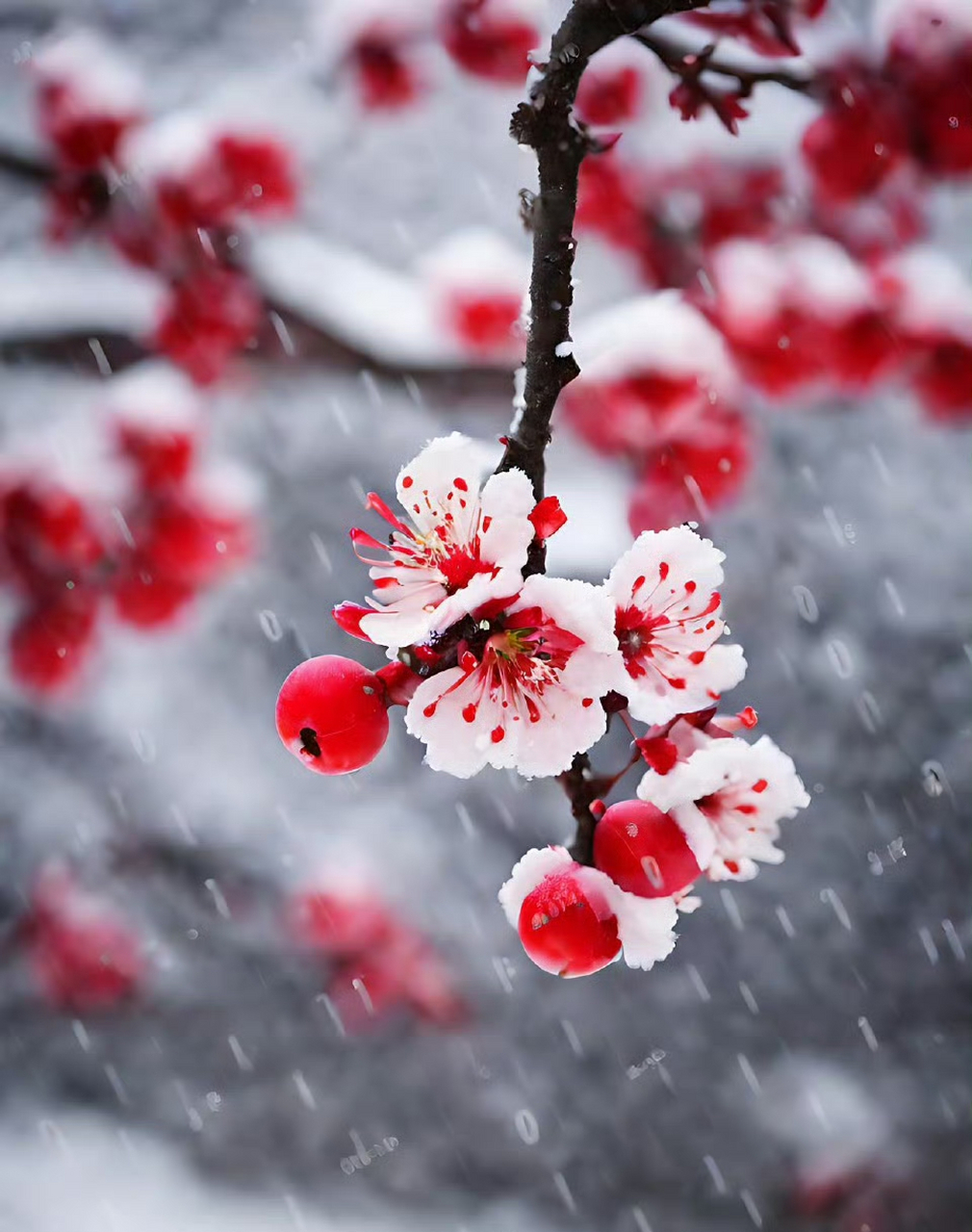 寒风中,梅花的香气扑鼻而来,让人不禁陶醉其中.