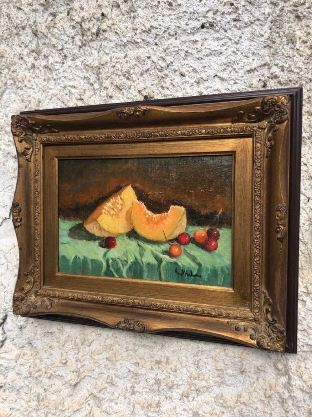 一张带有签名的静物油画