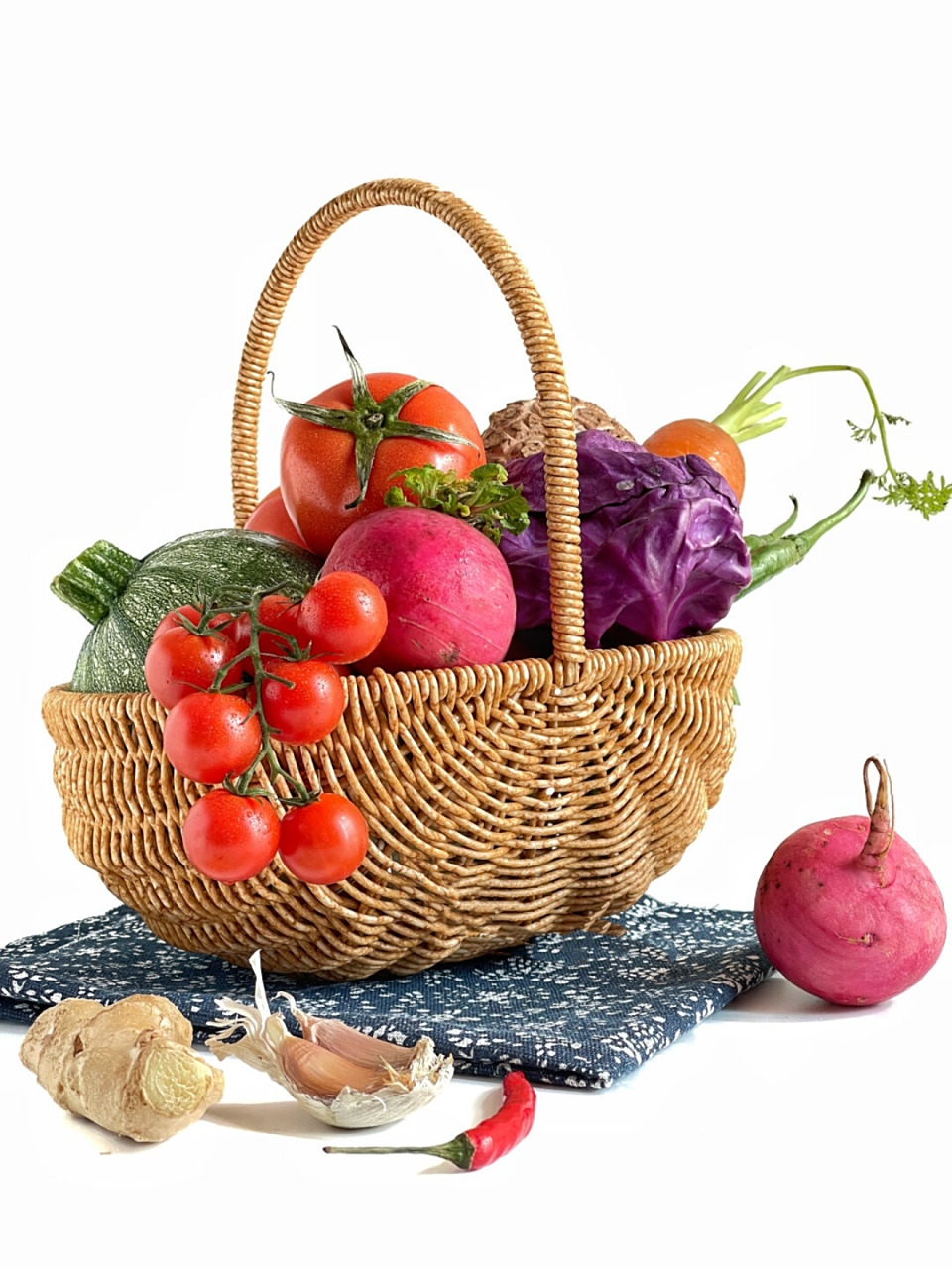 绘画素材:一篮子瓜果蔬菜  丰富的菜篮子,搭配真好看