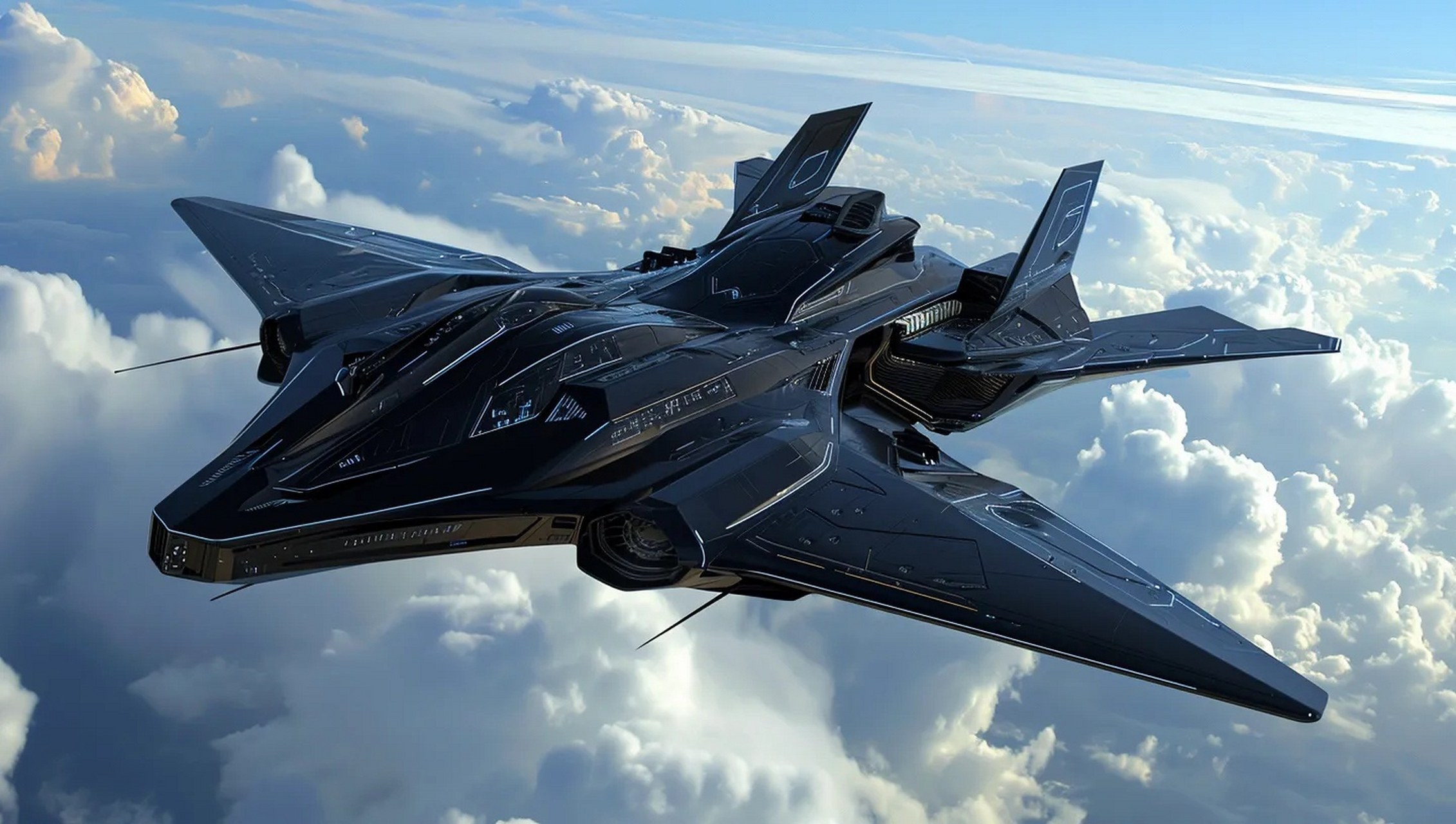 一组ai生成的未来战机作品,采用了隐身布局,具有低可探测的特点.