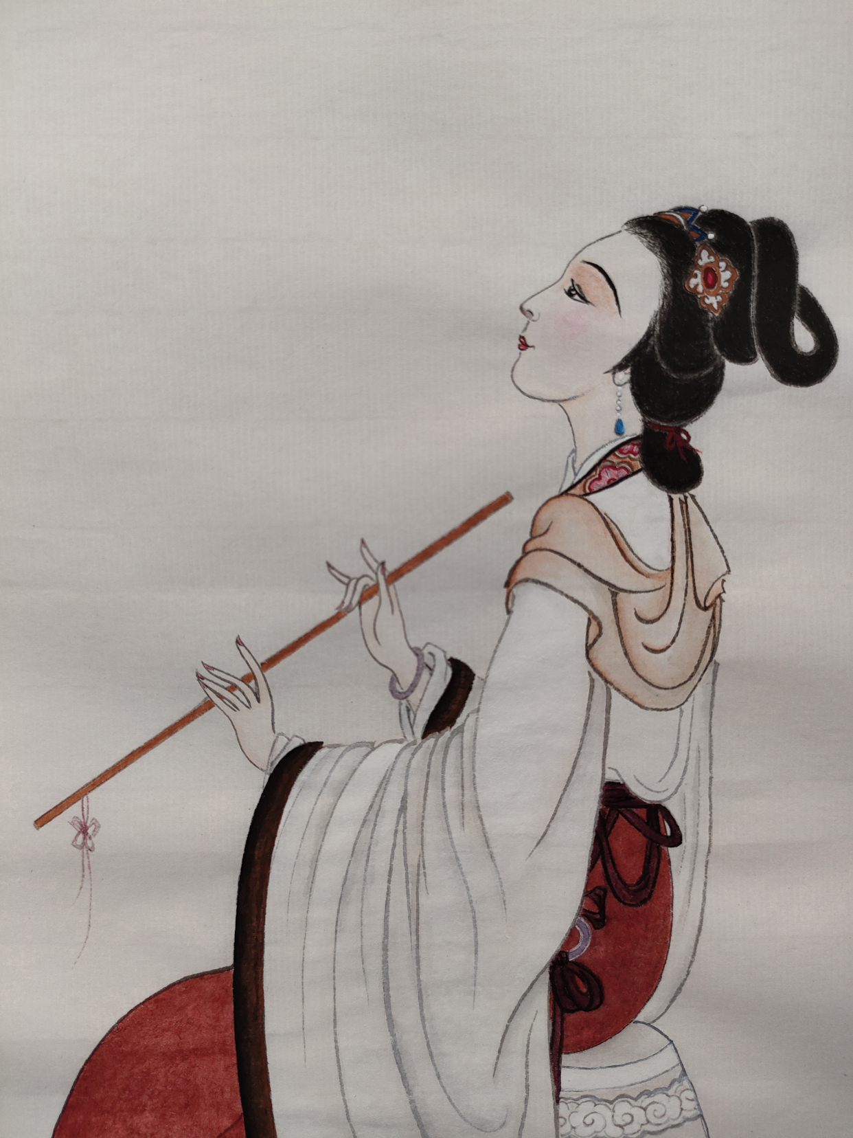 品箫图(黄丽燕国画仕女图工笔画传统绘画)