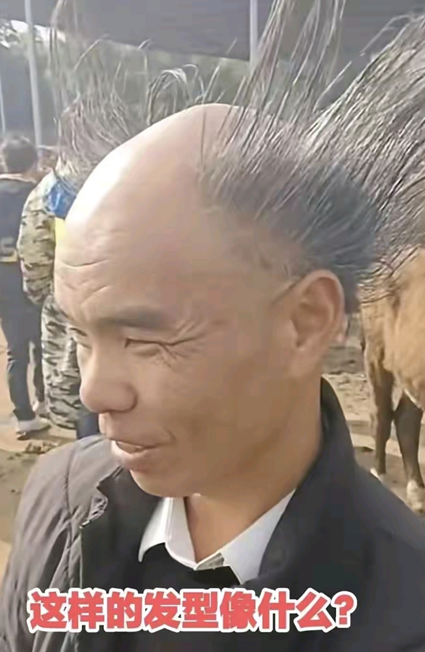最"牛"  在贵州的一个卖牛市场,路人看着一个男人留着自己独特的头发