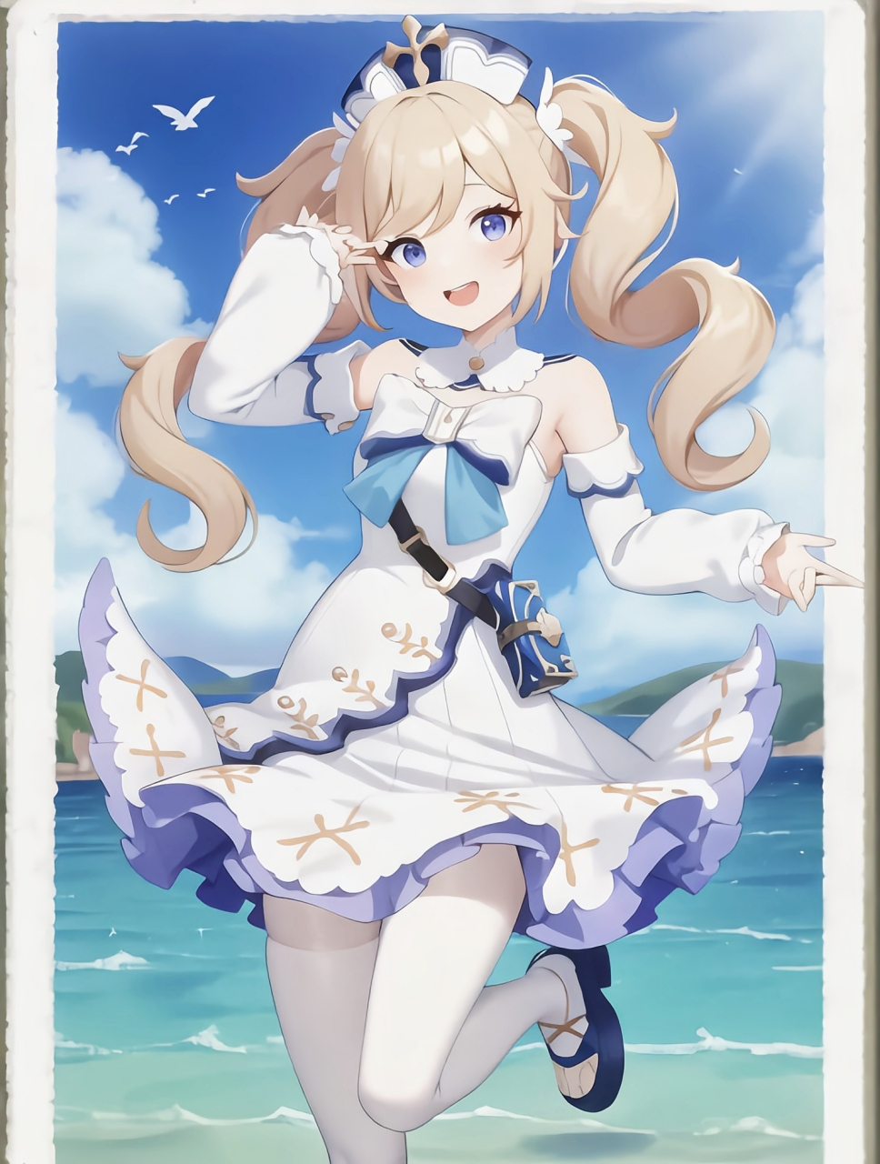 在海边遇到了热舞的芭芭拉,真的是太美丽了,动人可爱[滑稽]#原神