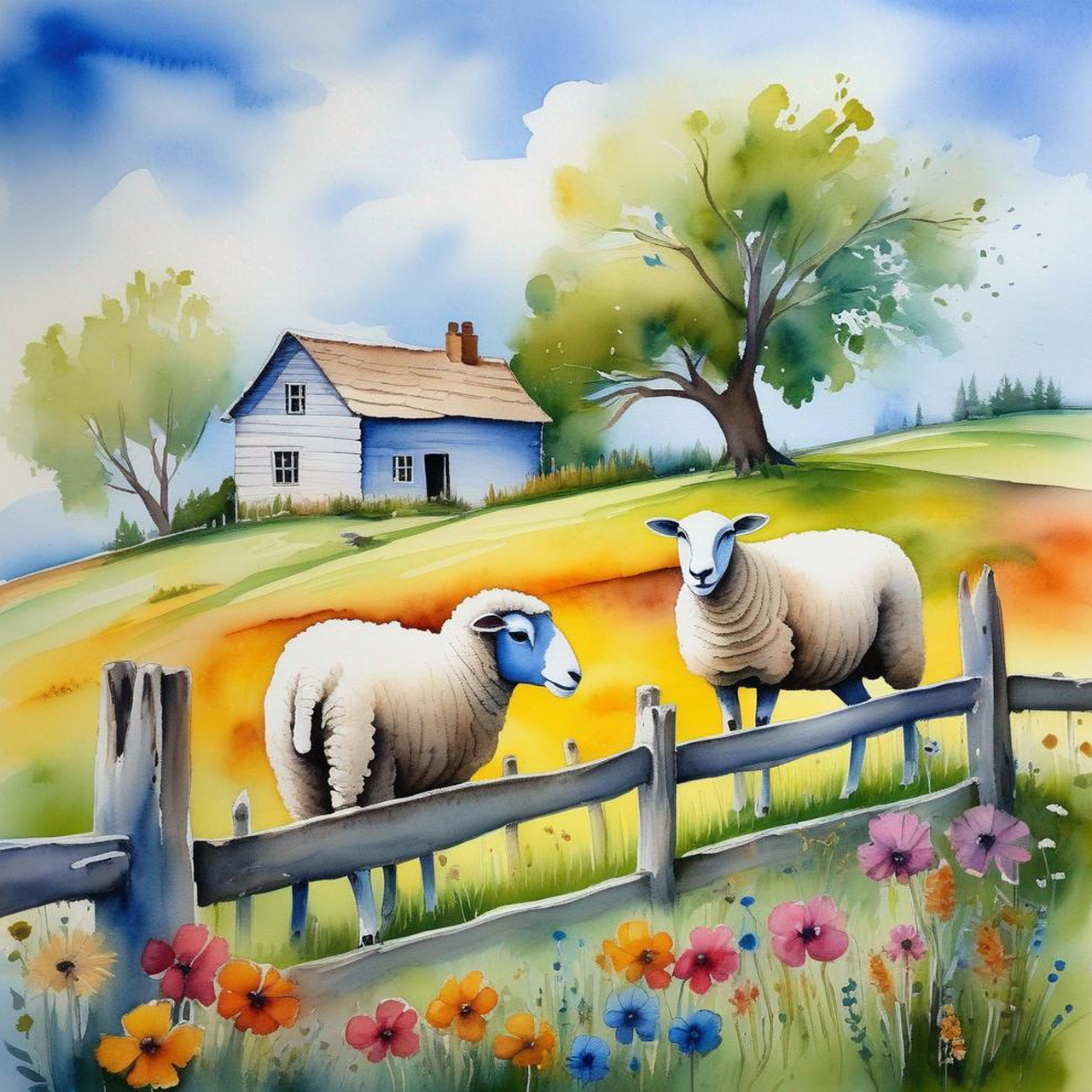 草地上的绵羊,有一只仿佛还回眸一笑