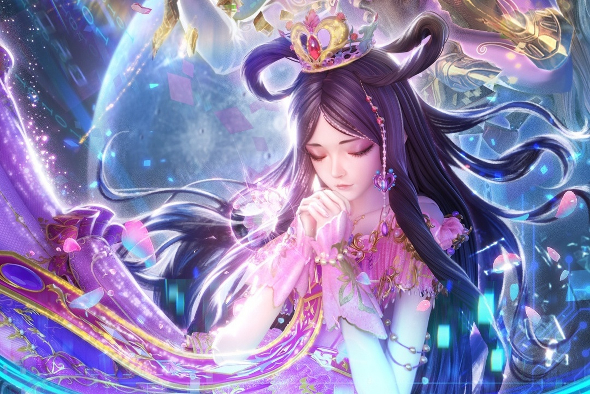 叶罗丽#叶罗丽美图壁纸,王默穿汉服撑伞,白光莹和庞尊双人舞,罗丽