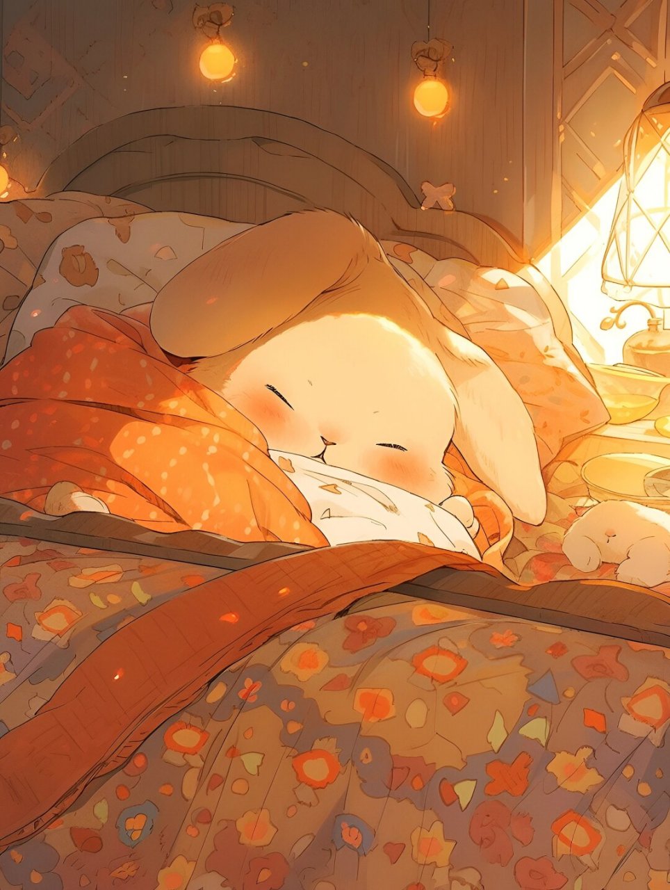 治愈系插画  兔兔今天不上班,睡懒觉