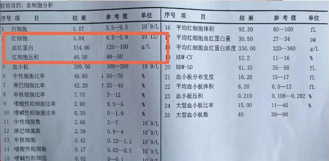 贫血血常规化验单图片图片