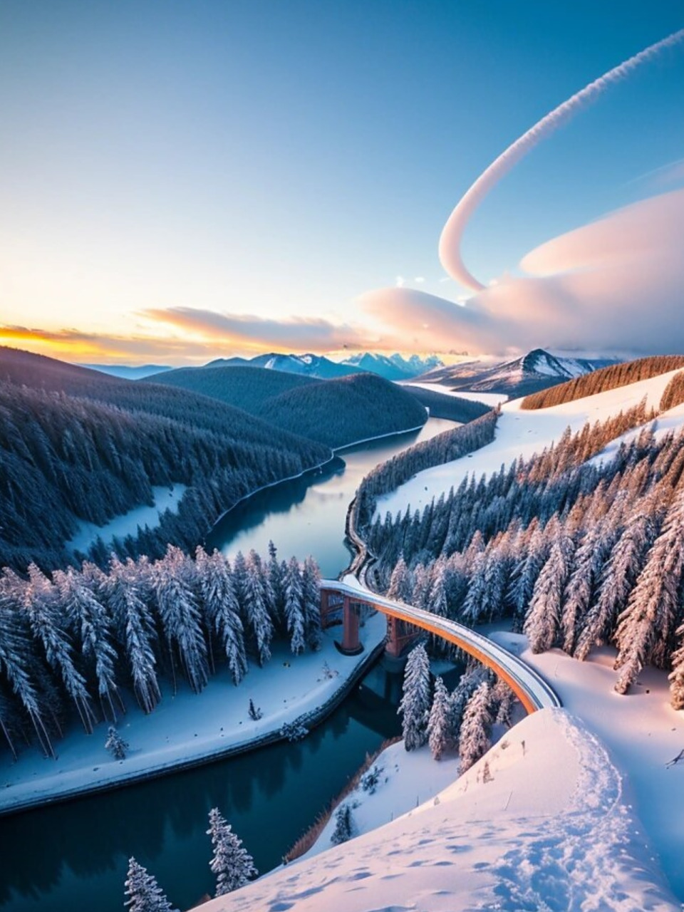 晚霞映照下的雪景美到不行	  到了年纪就是会喜欢风景