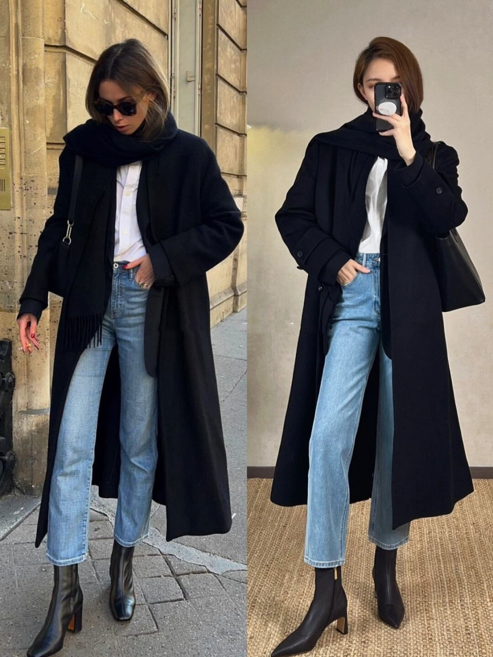 百搭黑色羊绒大衣一衣多穿