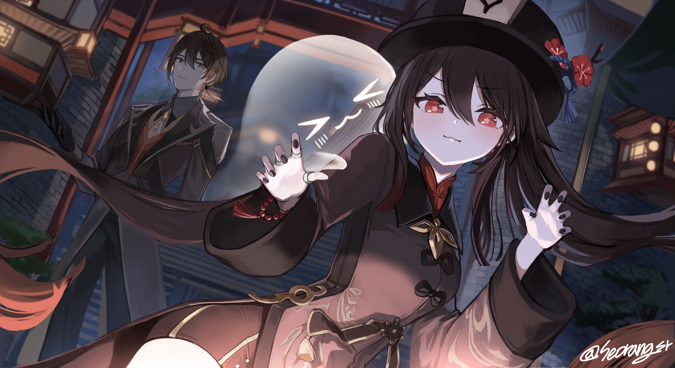 钟离,胡桃[打call][打call][打call] 画师:seorang#原神# #二次元