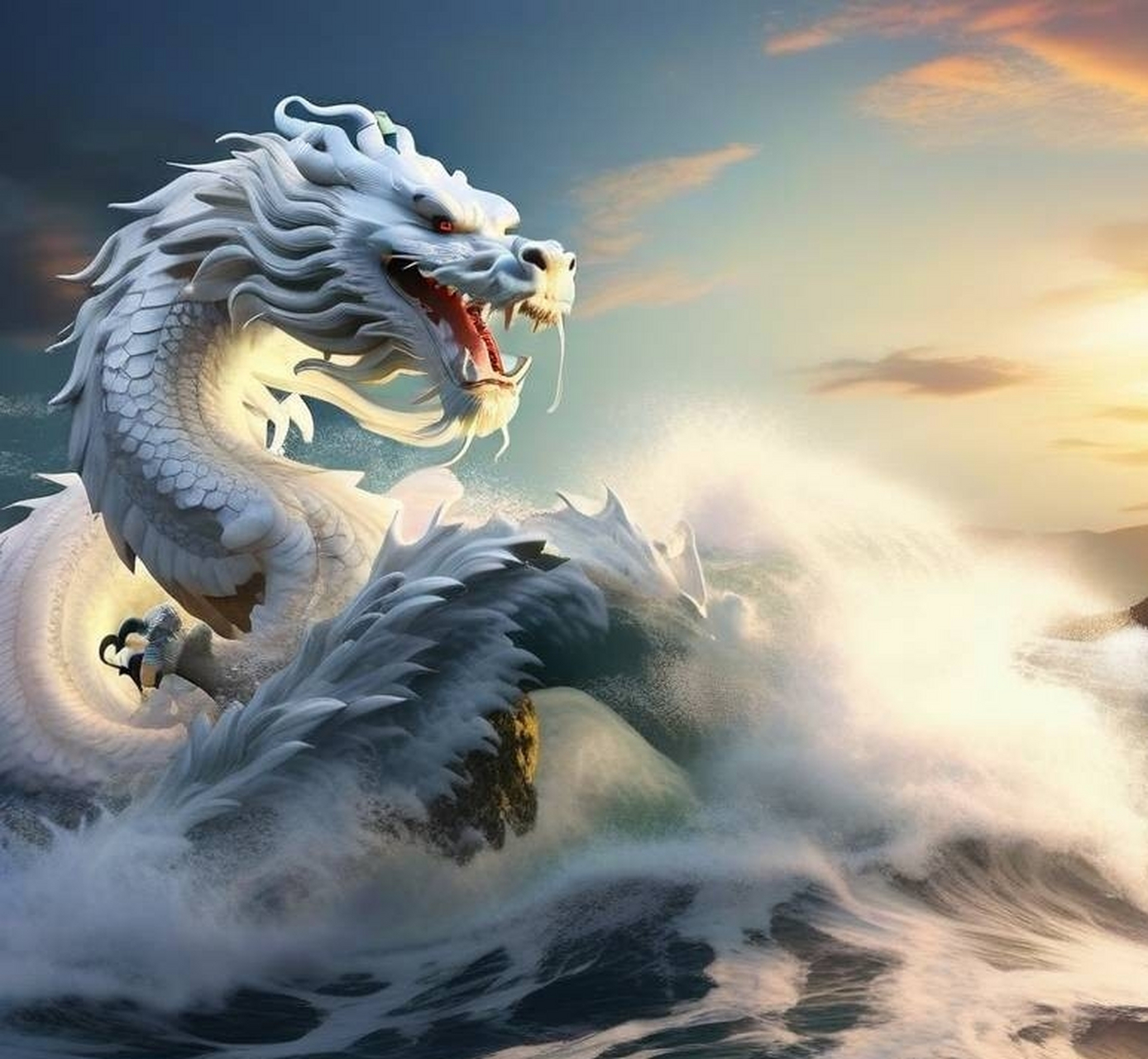 龙年说龙,祈愿纳福: 日月行空从地转, 蛟龙入海卷潮回.