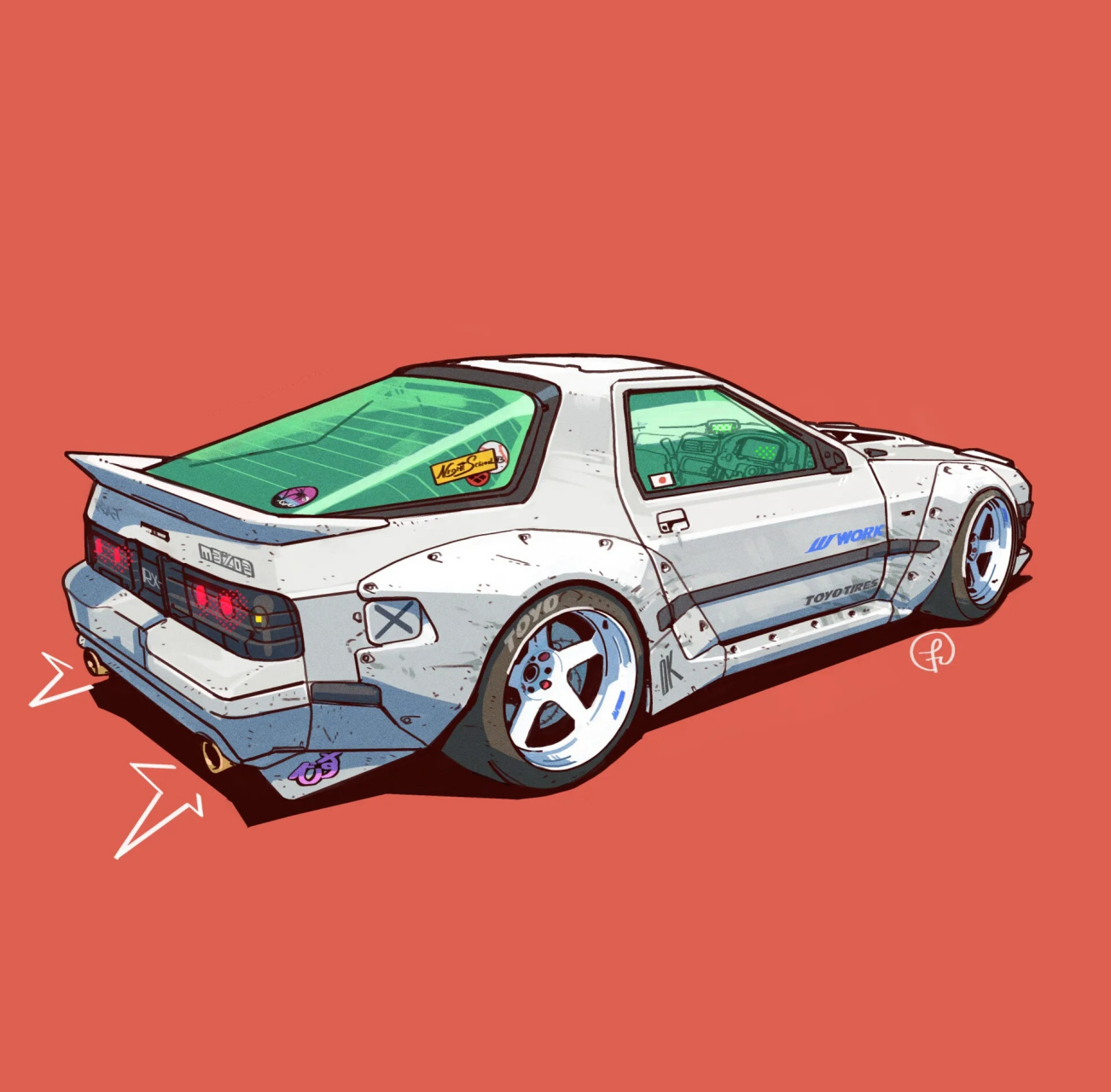 correa绘制的一组汽车插画,描绘了各种改装风格的车辆