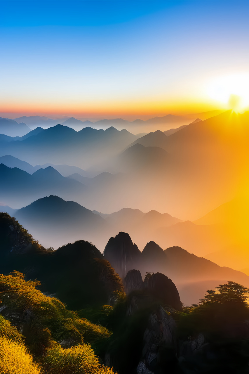 优质短图文计划#   黄山日出,破晓时分的黄山,如梦如幻,如诗如歌.