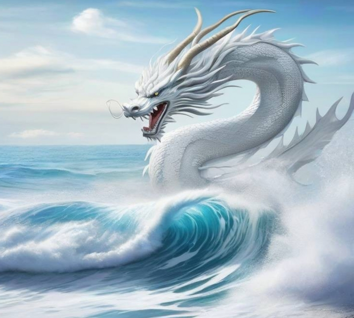 龙年说龙,祈愿纳福: 日月行空从地转, 蛟龙入海卷潮回.