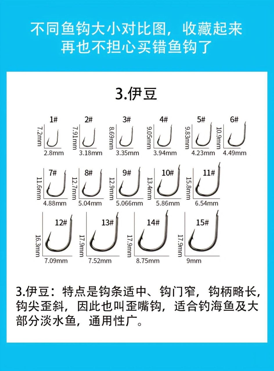 鱼钩型号对照表,新手必学