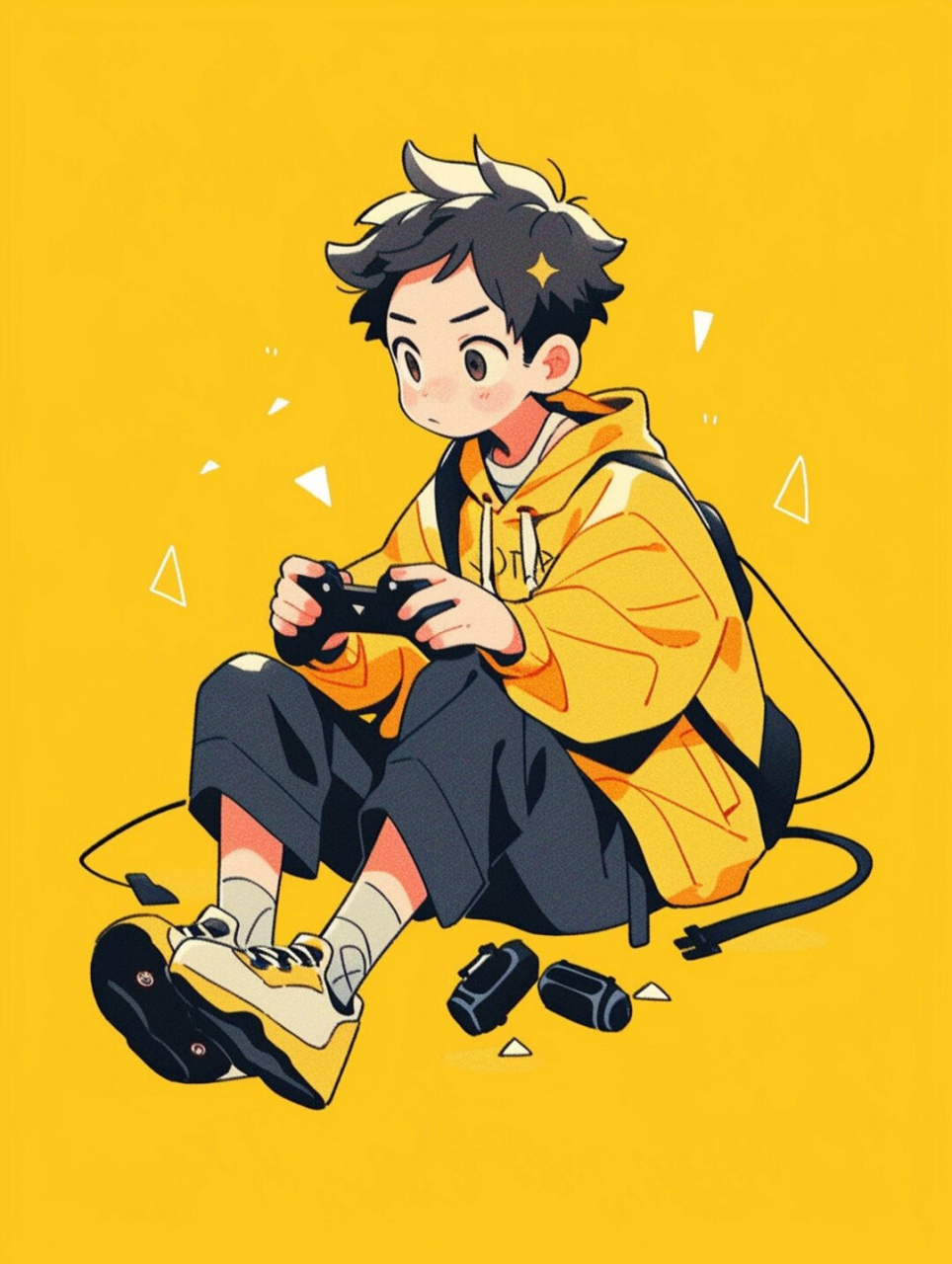 打游戏打游戏(男生篇)  q版男孩坐在一张椅子上,全神贯注地玩着电子