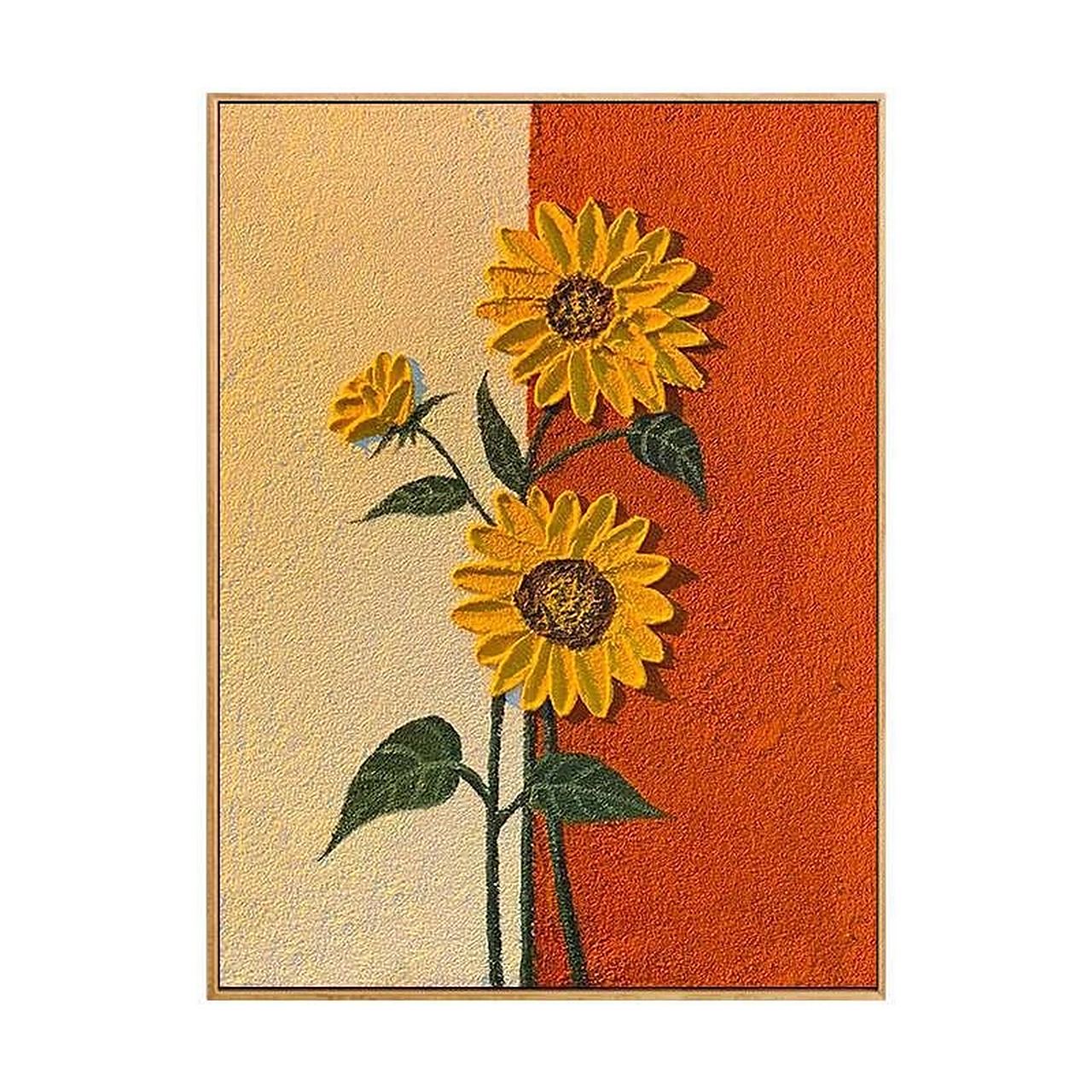 肌理画油画冬日里的向日葵  家居装饰向日葵挂画欣赏.