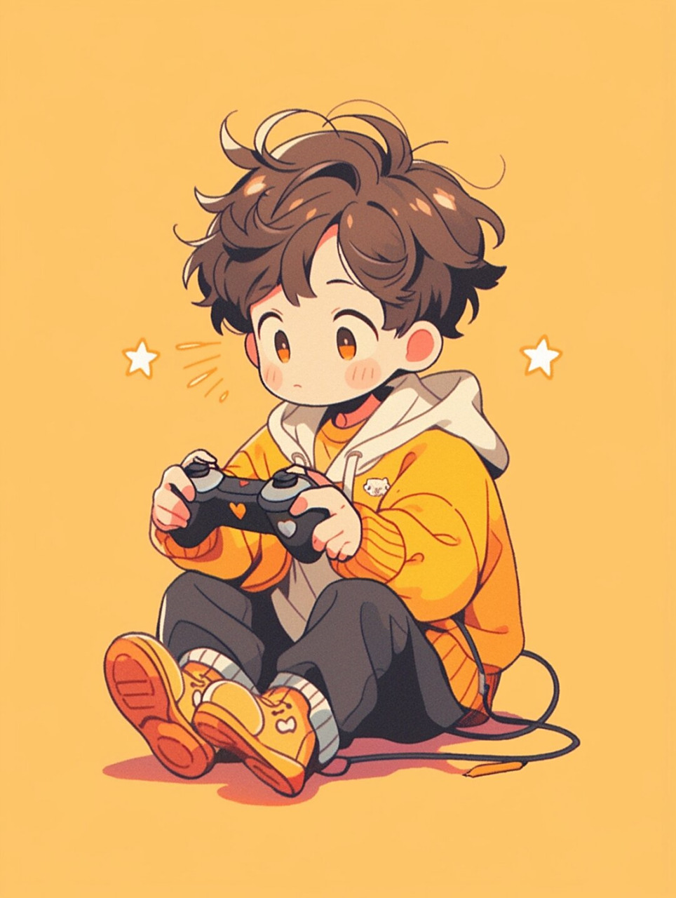 打游戏打游戏(男生篇)  q版男孩坐在一张椅子上,全神贯注地玩着电子