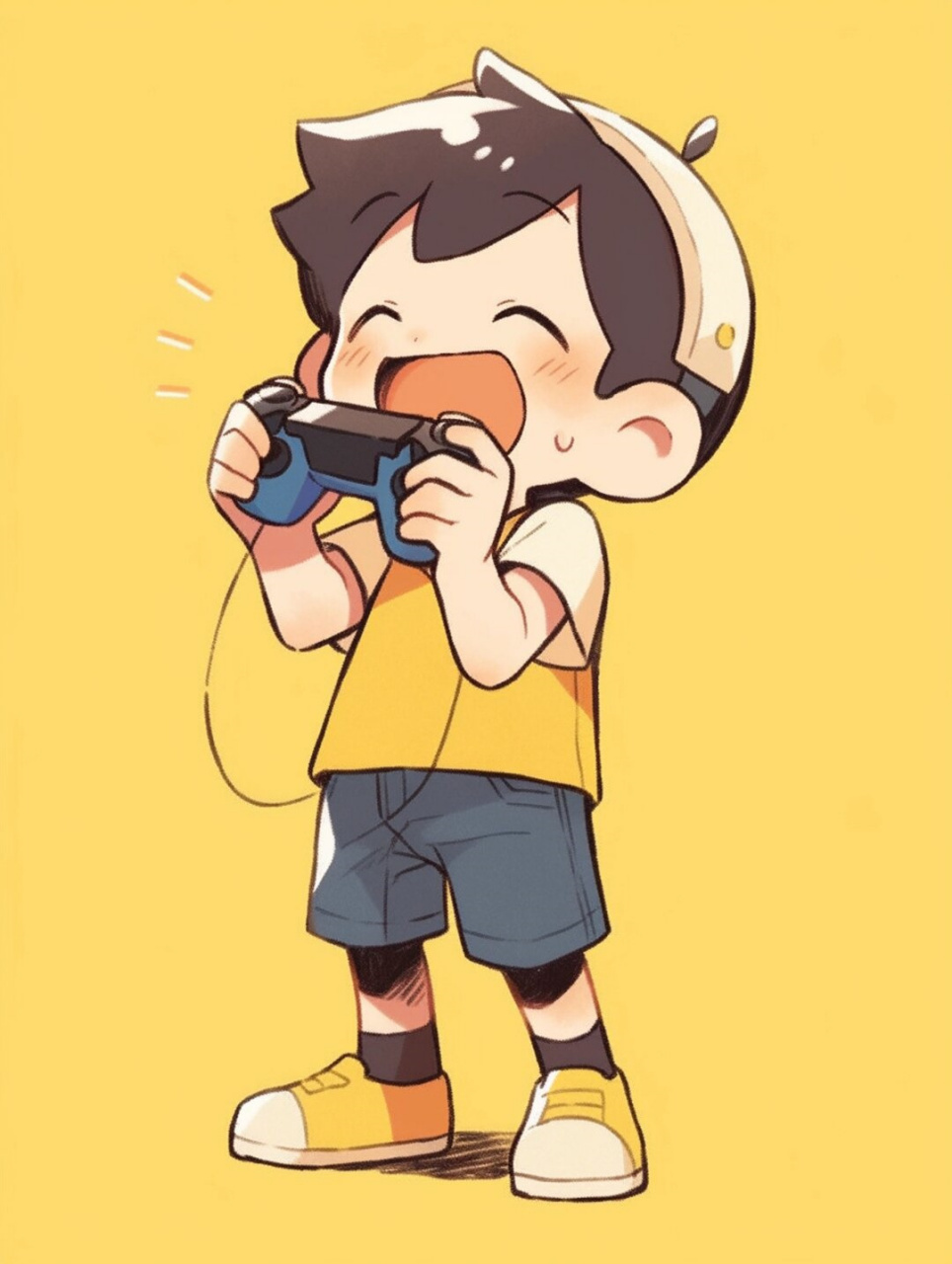 打游戏打游戏(男生篇)  q版男孩坐在一张椅子上,全神贯注地玩着电子